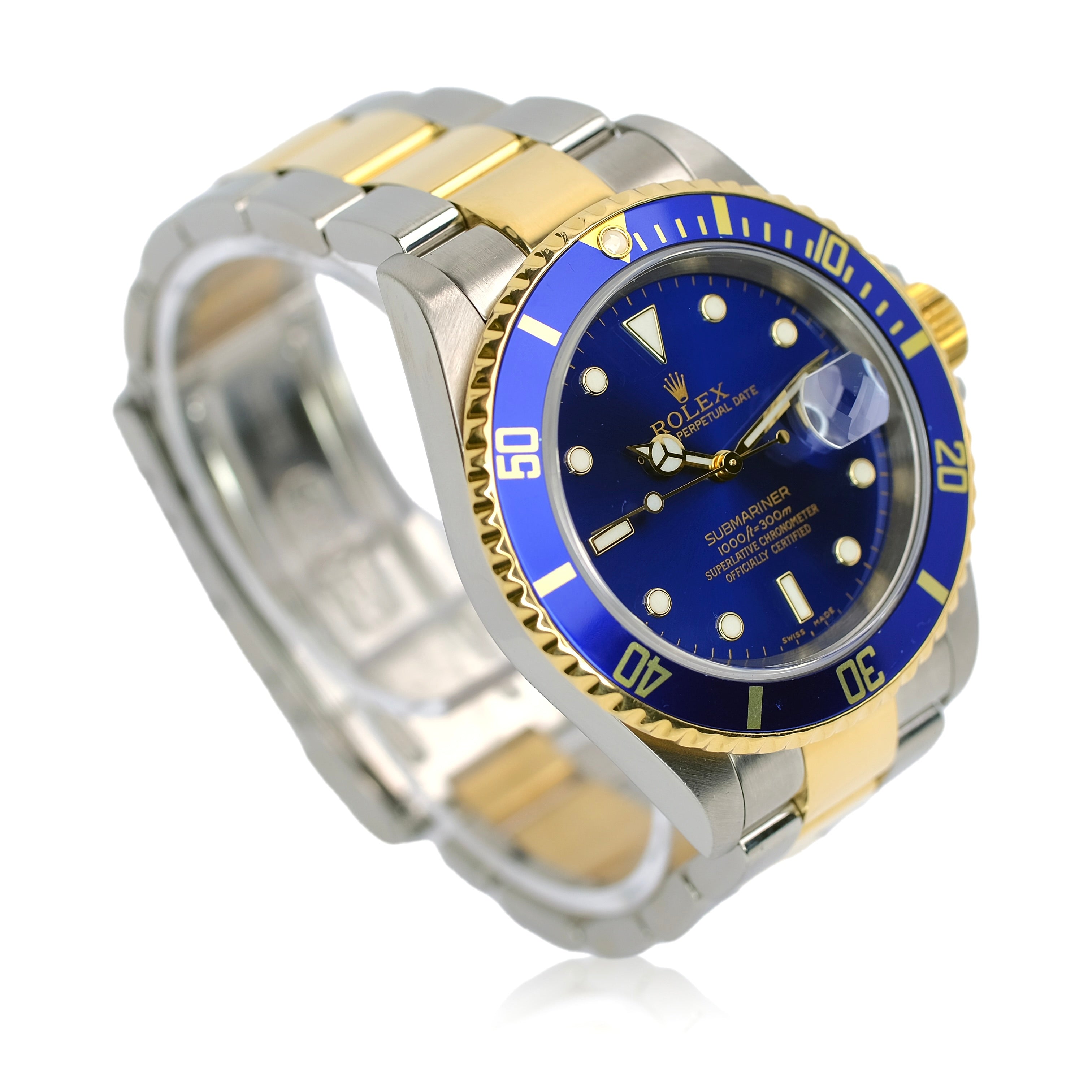 Rolex Submariner Blue Dial Oyster Band Gold Through Buckle YR-2005 16613 - Luxuriant Concierge