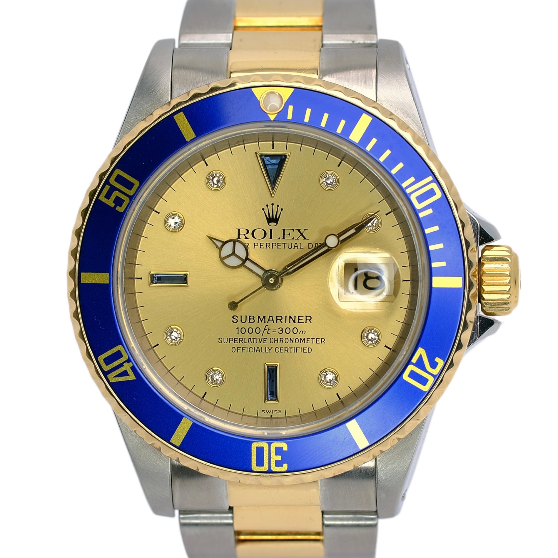 Rolex Submariner Champagne Serti Dial Oyster Band YR-1999 16613 Box&Paper - Luxuriant Concierge