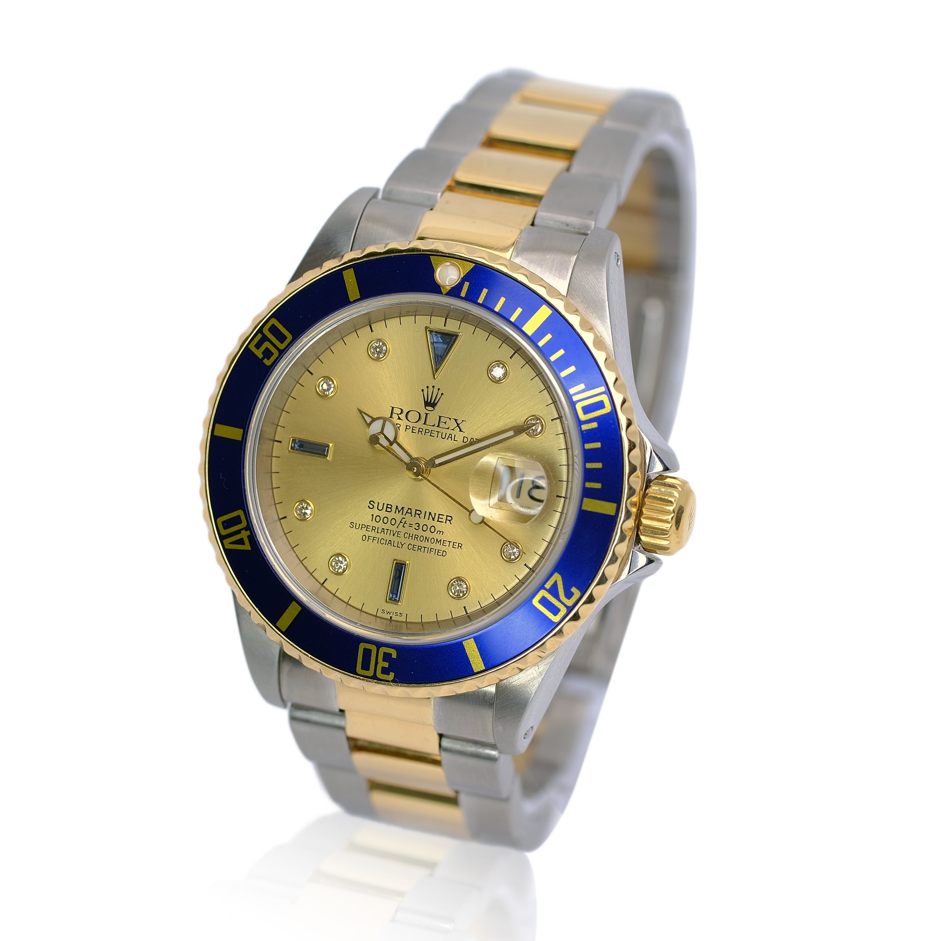 Rolex Submariner Champagne Serti Dial Oyster Band YR-1999 16613 Box&Paper - Luxuriant Concierge