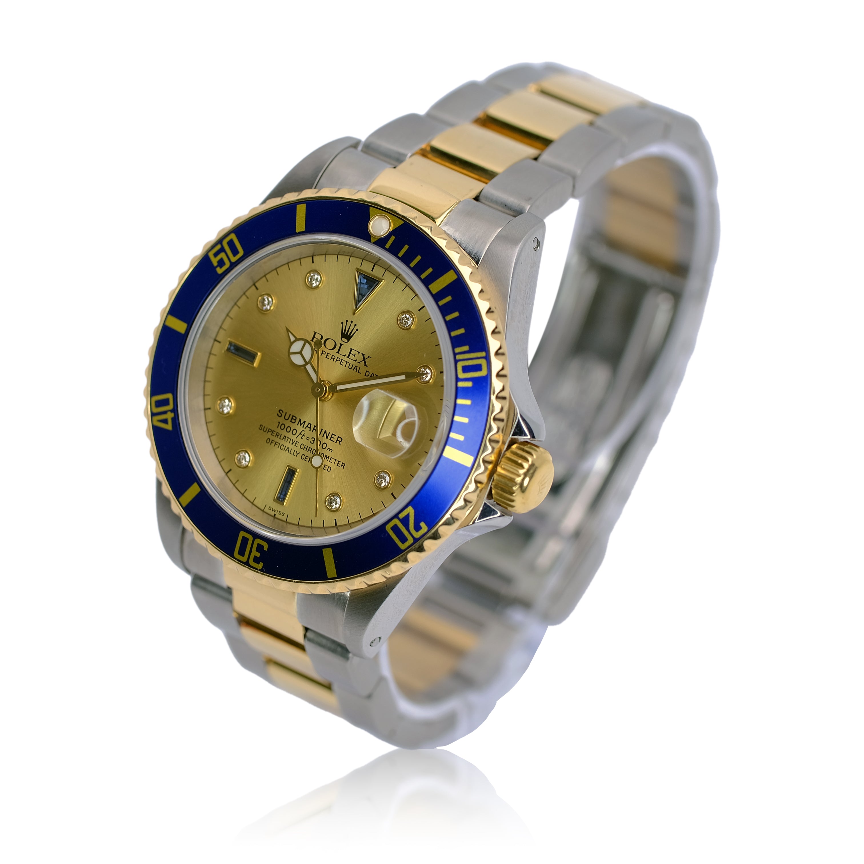 Rolex Submariner Champagne Serti Dial Oyster Band YR-1999 16613 Box&Paper - Luxuriant Concierge