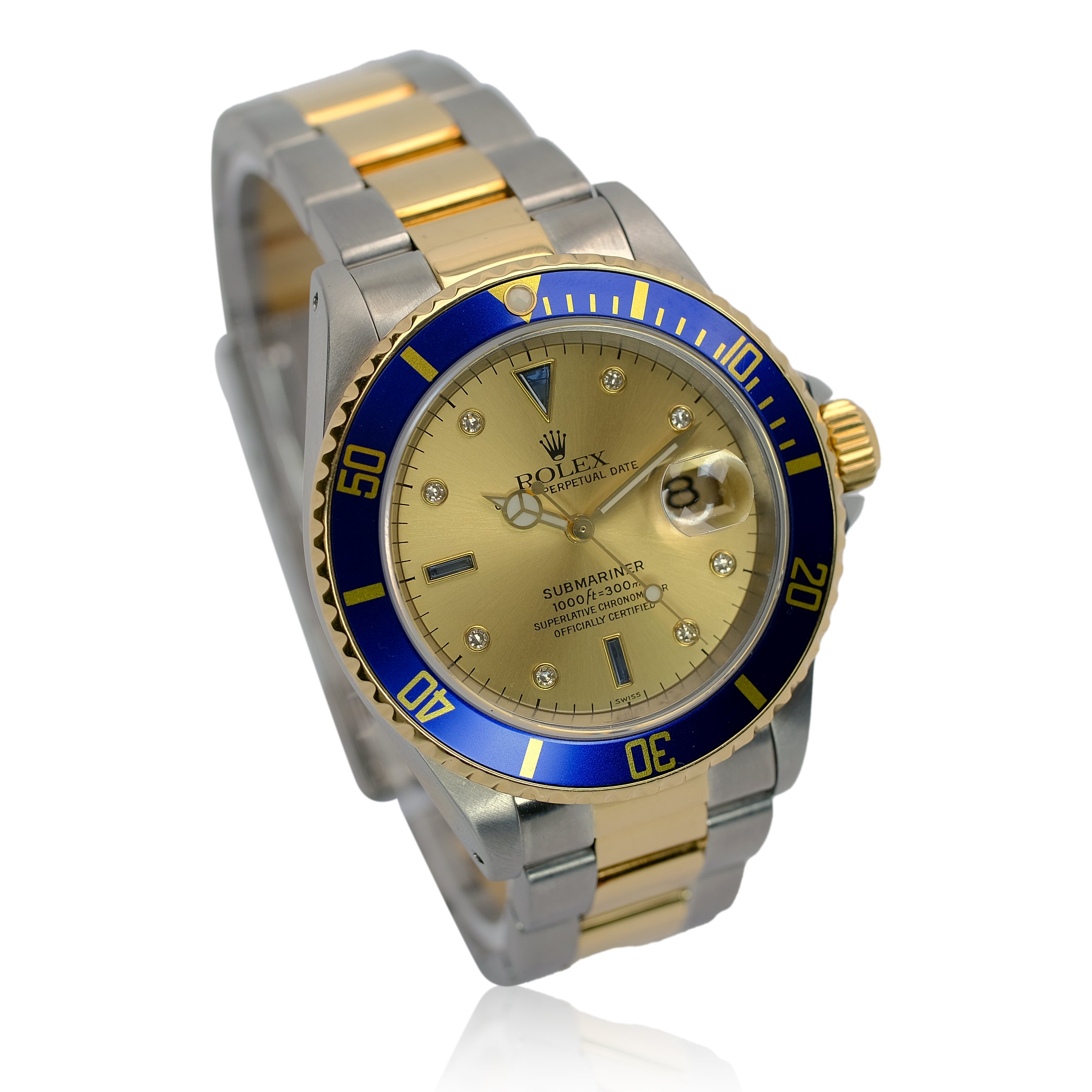 Rolex Submariner Champagne Serti Dial Oyster Band YR-1999 16613 Box&Paper - Luxuriant Concierge