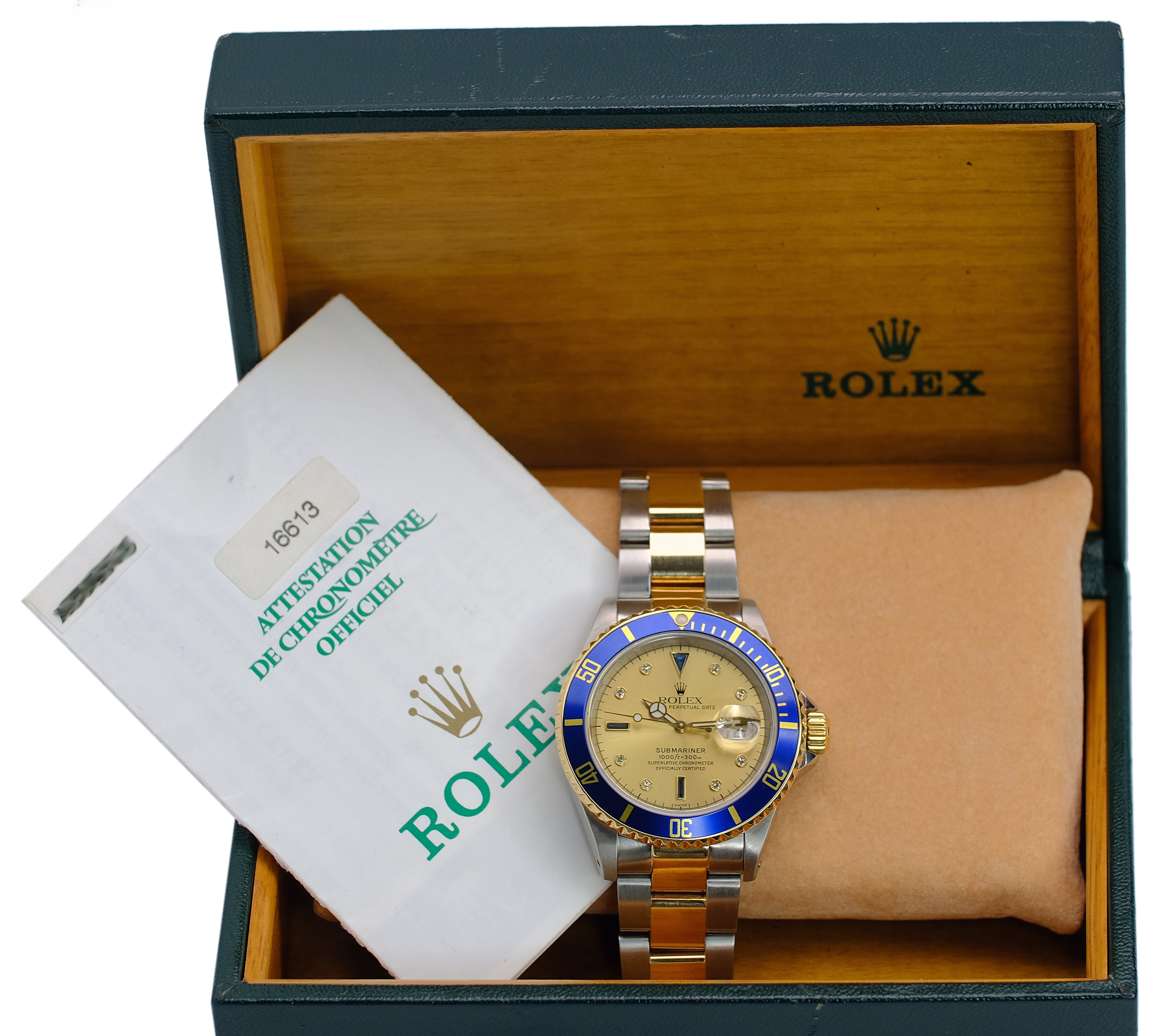 Rolex Submariner Champagne Serti Dial Oyster Band YR-1999 16613 Box&Paper - Luxuriant Concierge