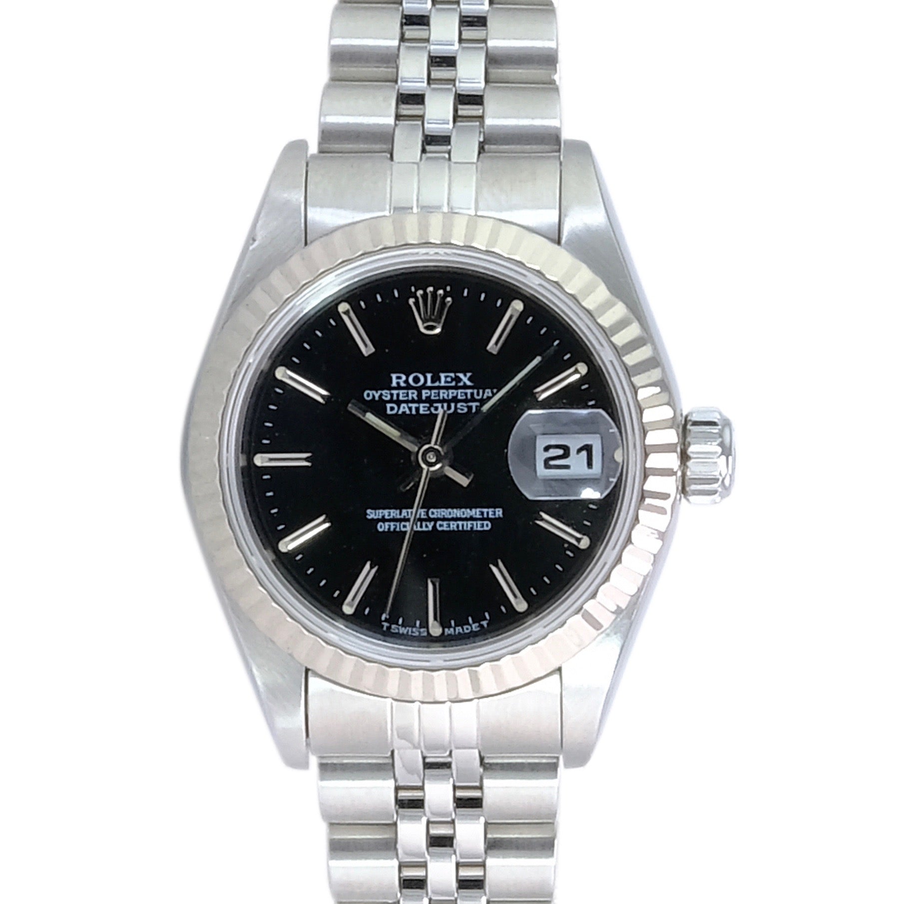 Rolex Datejust Black Index Dial Jubilee Band 69174 - luxuriantconcierge