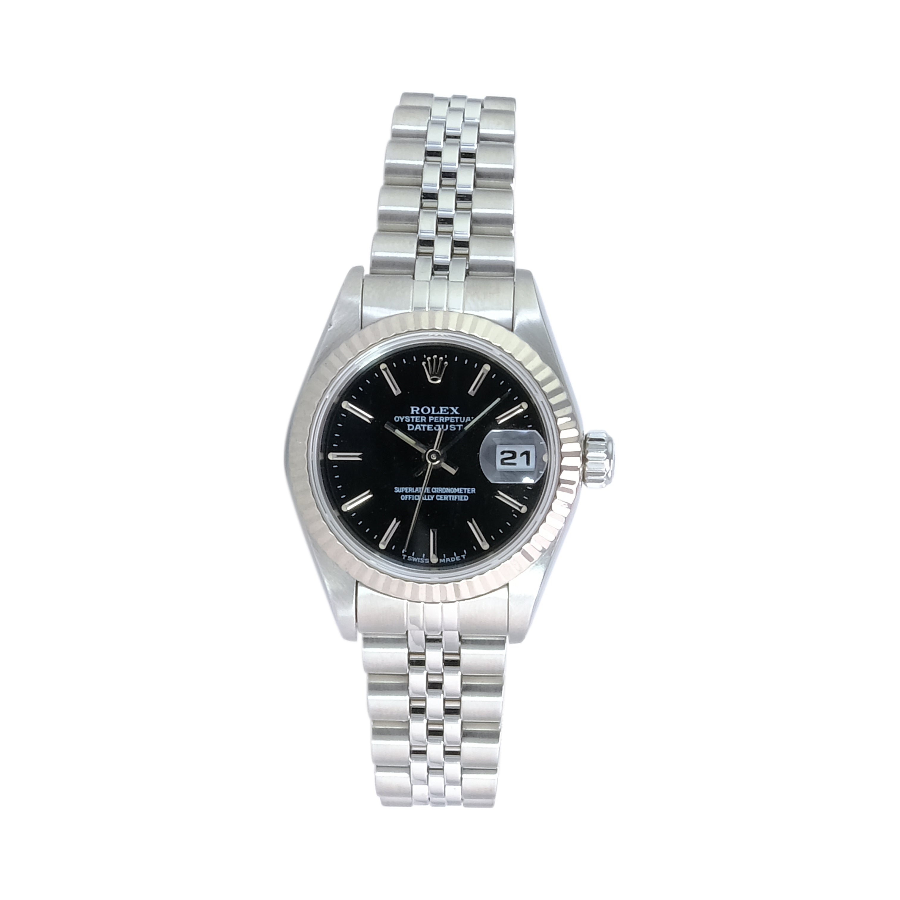 Rolex Datejust Black Index Dial Jubilee Band 69174 - luxuriantconcierge