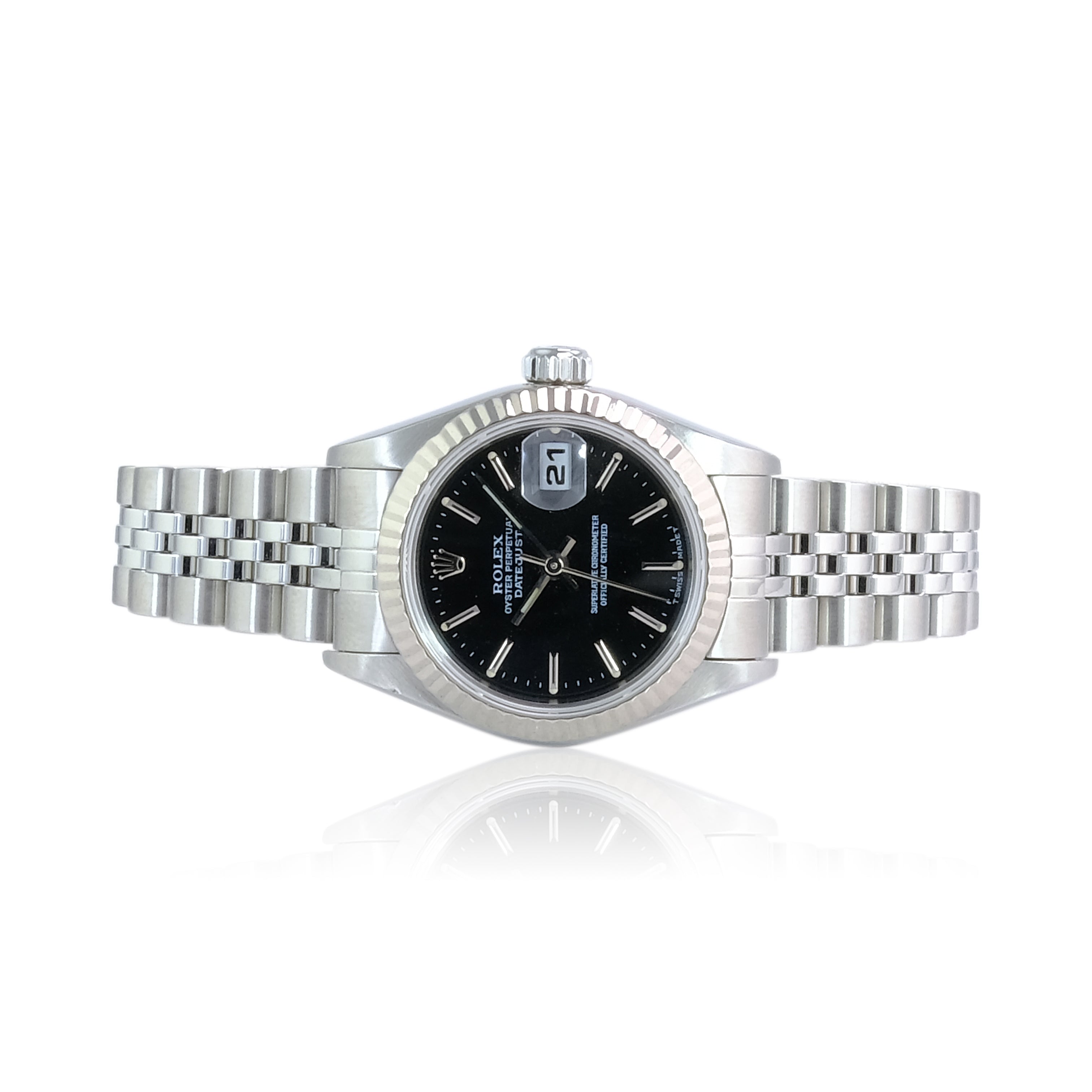 Rolex Datejust Black Index Dial Jubilee Band 69174 - luxuriantconcierge