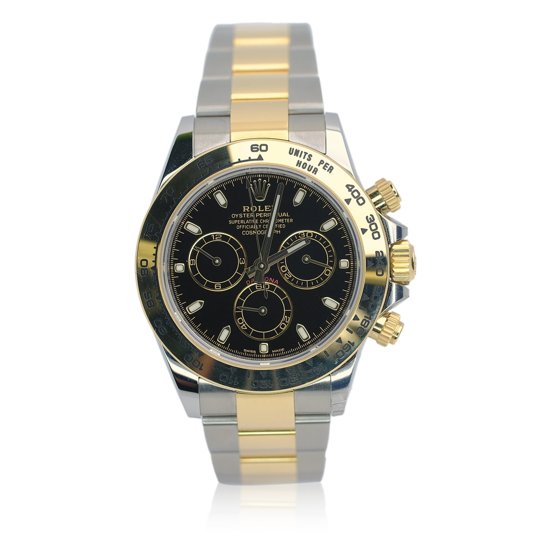 Rolex Daytona Rolex Black Index Dial 18K Gold & Steel Oyster Watch YR-2023 116503 - Luxuriant Concierge