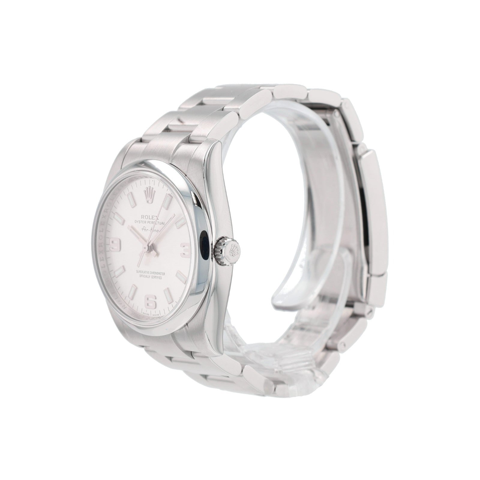 ROLEX Air-King 114200 Silver Index Arabic Dial Smooth Bezel Oyster Band Watch - Luxuriant Concierge