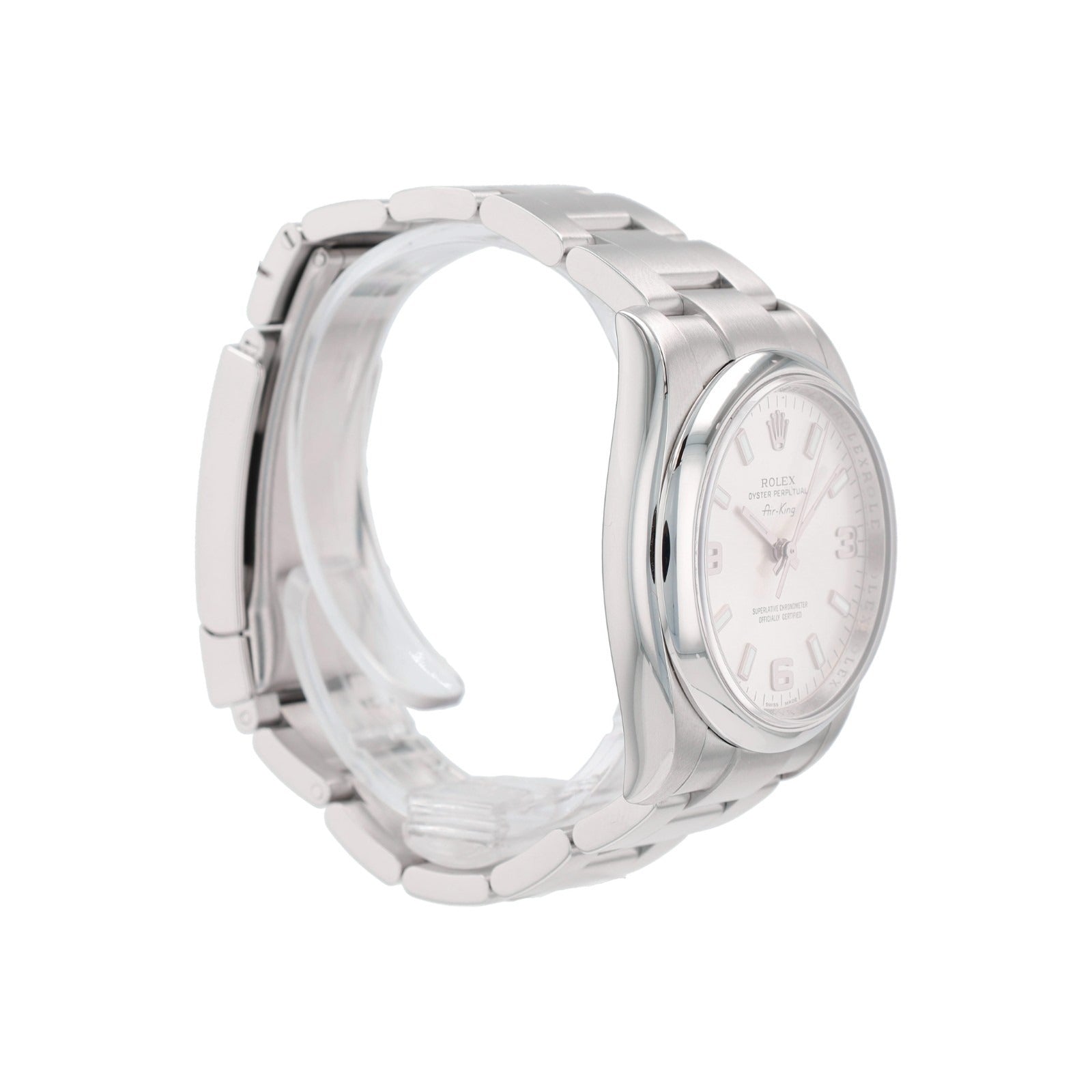 ROLEX Air-King 114200 Silver Index Arabic Dial Smooth Bezel Oyster Band Watch - Luxuriant Concierge