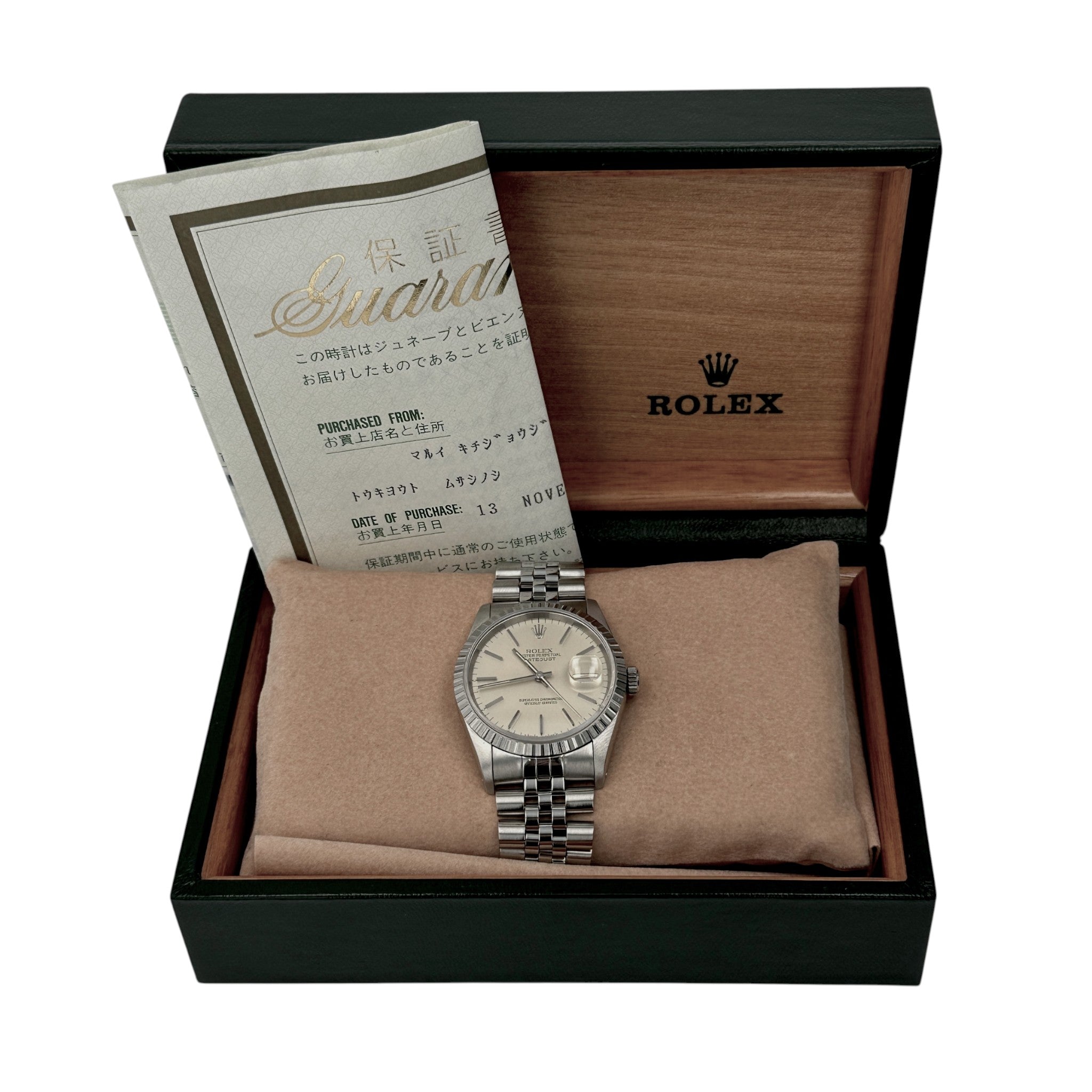 Rolex Datejust 16220 36mm Silver Index Dial Engine-Turned Bezel Jubilee Band