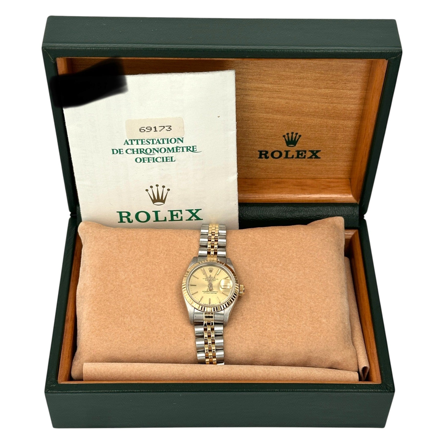 B&P Rolex Datejust 69173 26mm Champagne Index Dial Fluted Bezel Jubilee Band