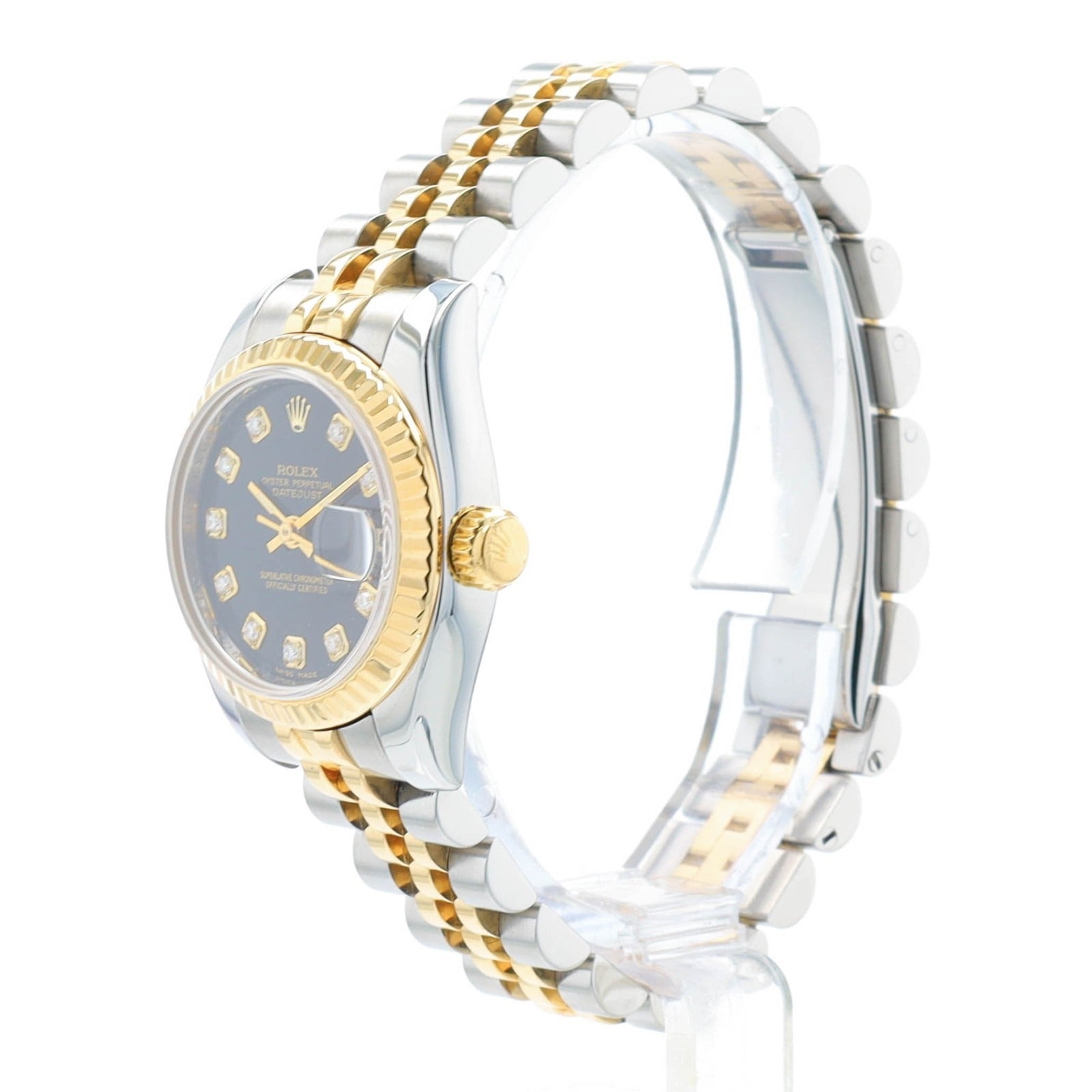 Rolex Ladies Datejust 179173 Two-Tone 18KY & Steel Black Diamond Jubilee Watch - Luxuriant Concierge