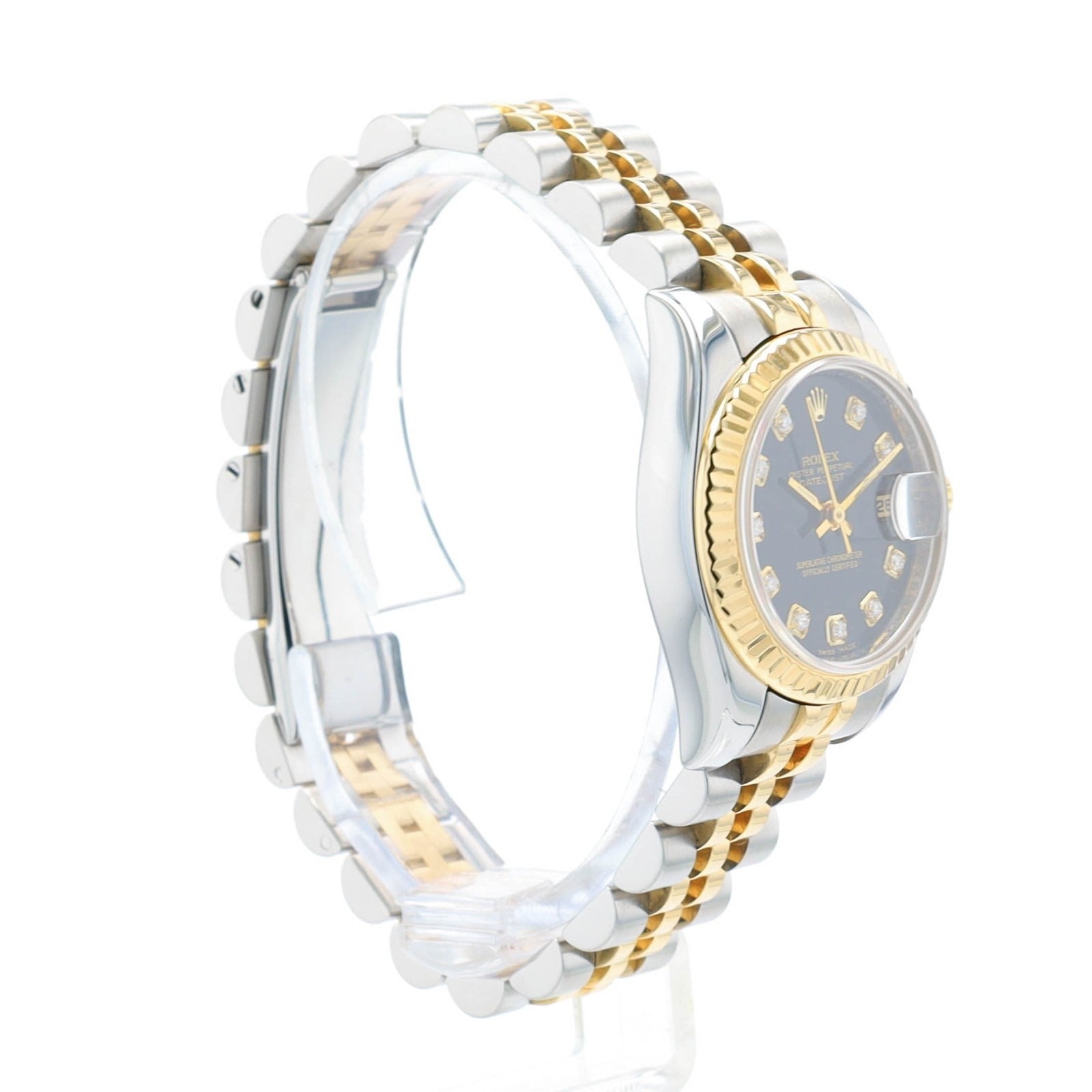 Rolex Ladies Datejust 179173 Two-Tone 18KY & Steel Black Diamond Jubilee Watch - Luxuriant Concierge