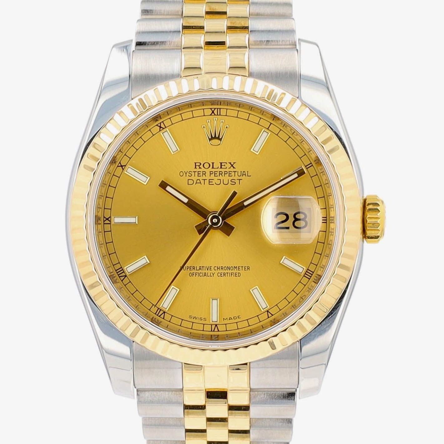 Rolex Datejust 116233 Two-Tone 18KY & Steel Champagne Index Jubilee 36mm Watch - Luxuriant Concierge