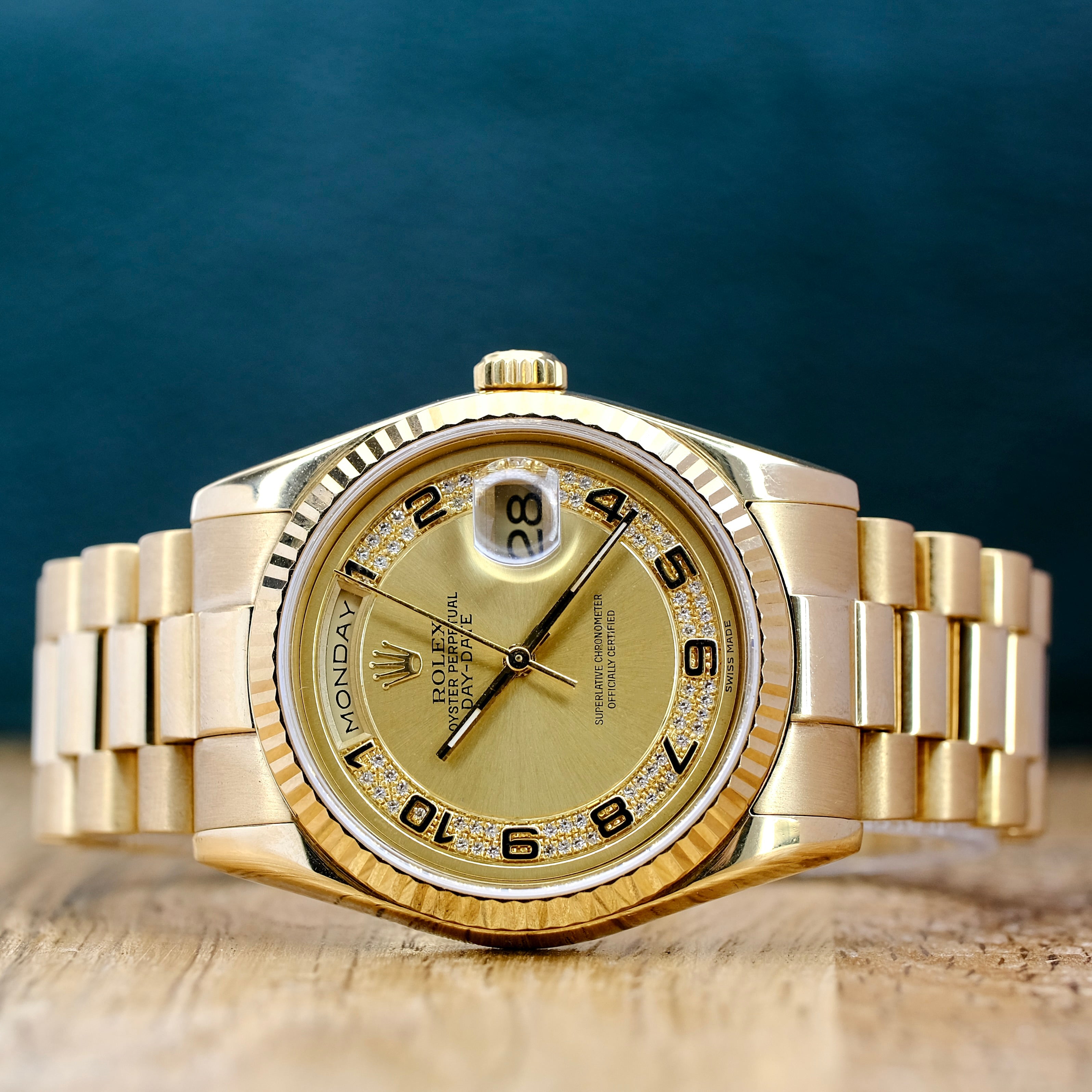 Rolex Day-date Champagne Arabic-Diamond President Band 118238 - Luxuriant Concierge