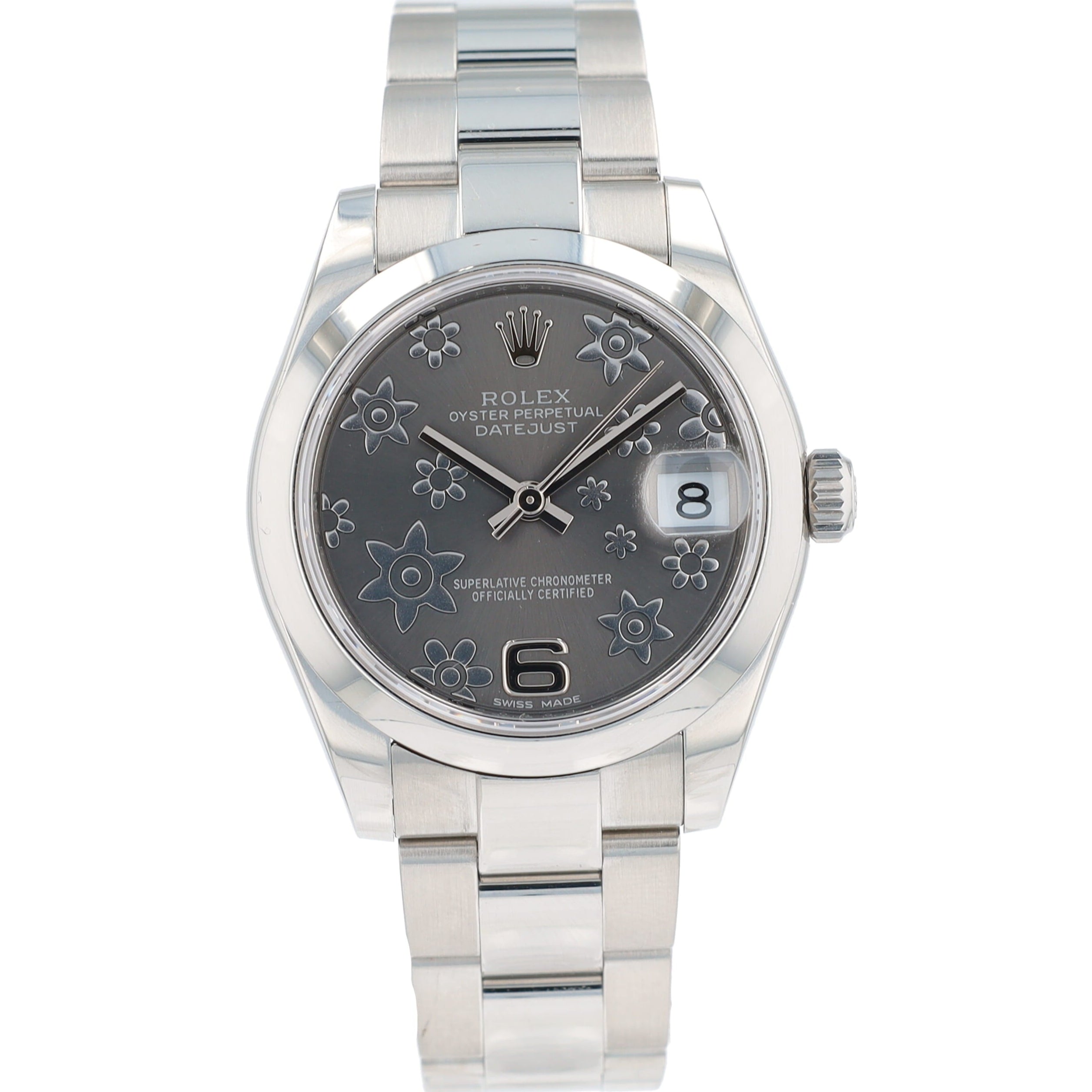 Rolex Datejust 178240 31mm Grey Floral Number 6 Dial Smoth Bezel Oyster Band - Luxuriant Concierge