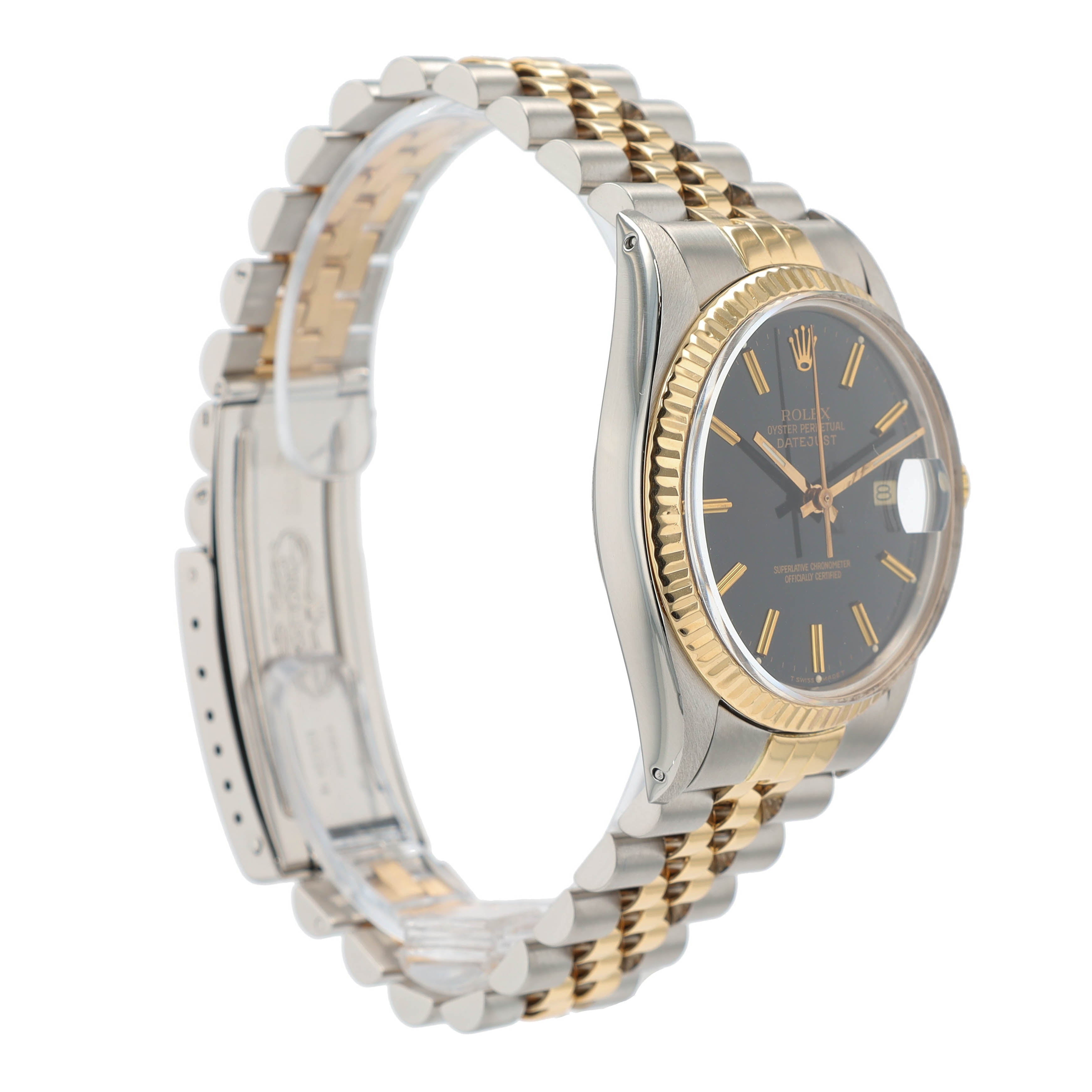 Rolex Datejust 16013 36mm Black Index Dial 18K Yellow Gold Bezel Jubilee Band