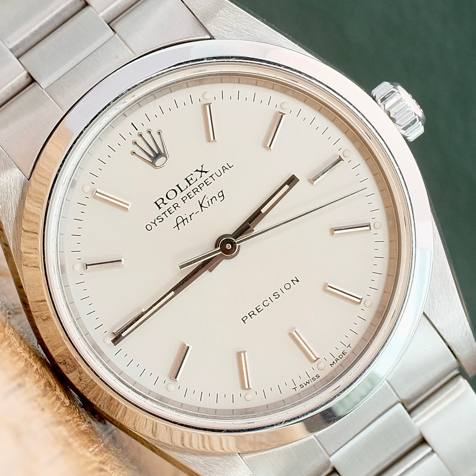 ROLEX AIR-KING WHITE INDEX ROMAN OYSTER BAND 14000 - Luxuriant Concierge