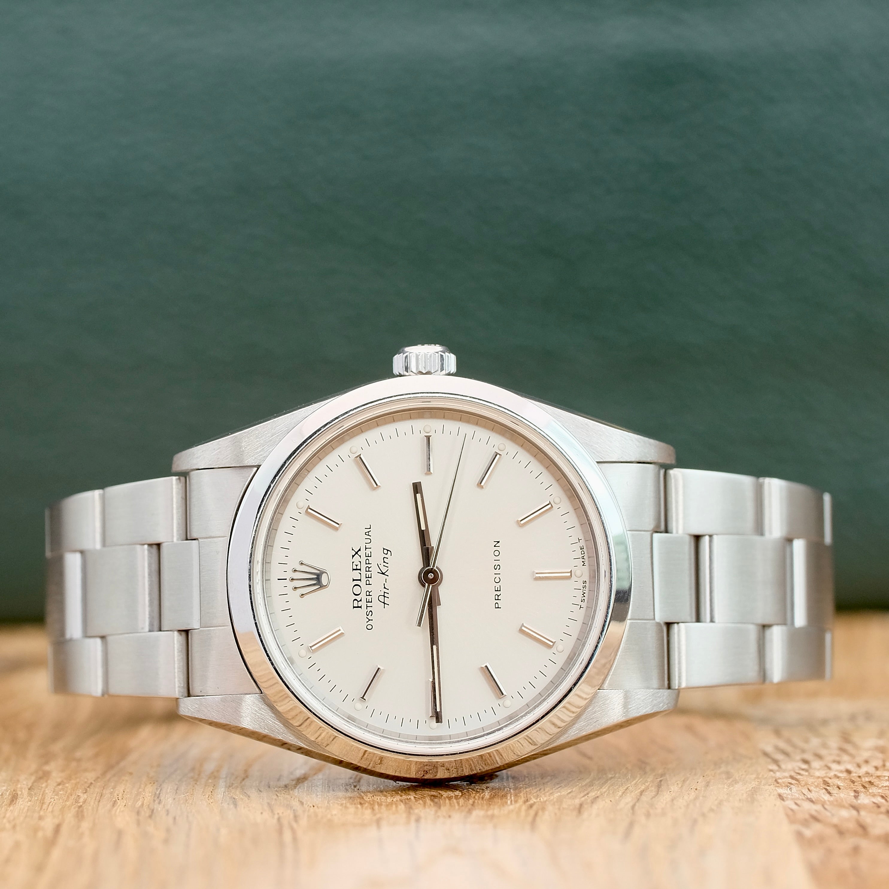 ROLEX AIR-KING WHITE INDEX ROMAN OYSTER BAND 14000 - Luxuriant Concierge