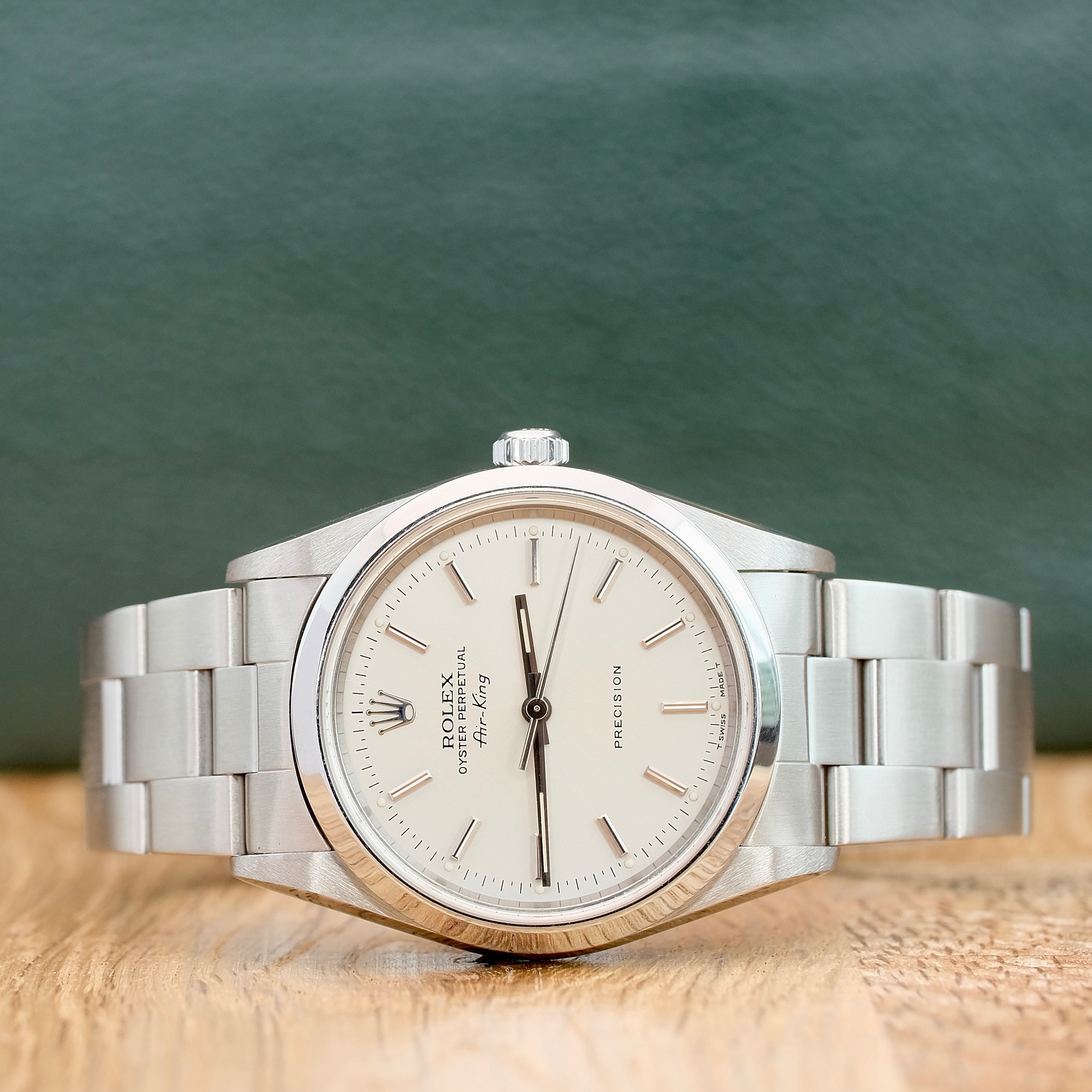 ROLEX AIR-KING WHITE INDEX ROMAN OYSTER BAND 14000 - Luxuriant Concierge