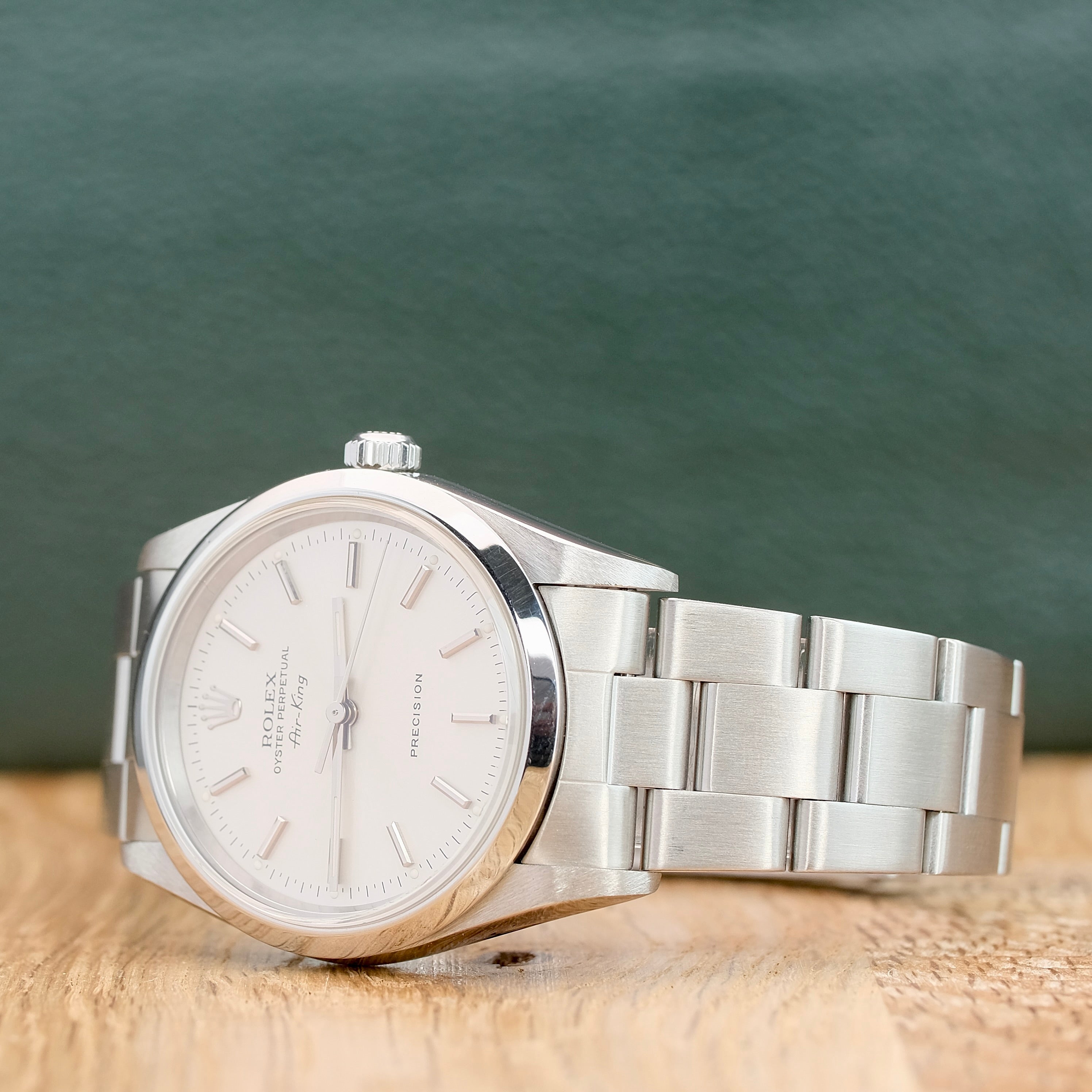 ROLEX AIR-KING WHITE INDEX ROMAN OYSTER BAND 14000 - Luxuriant Concierge