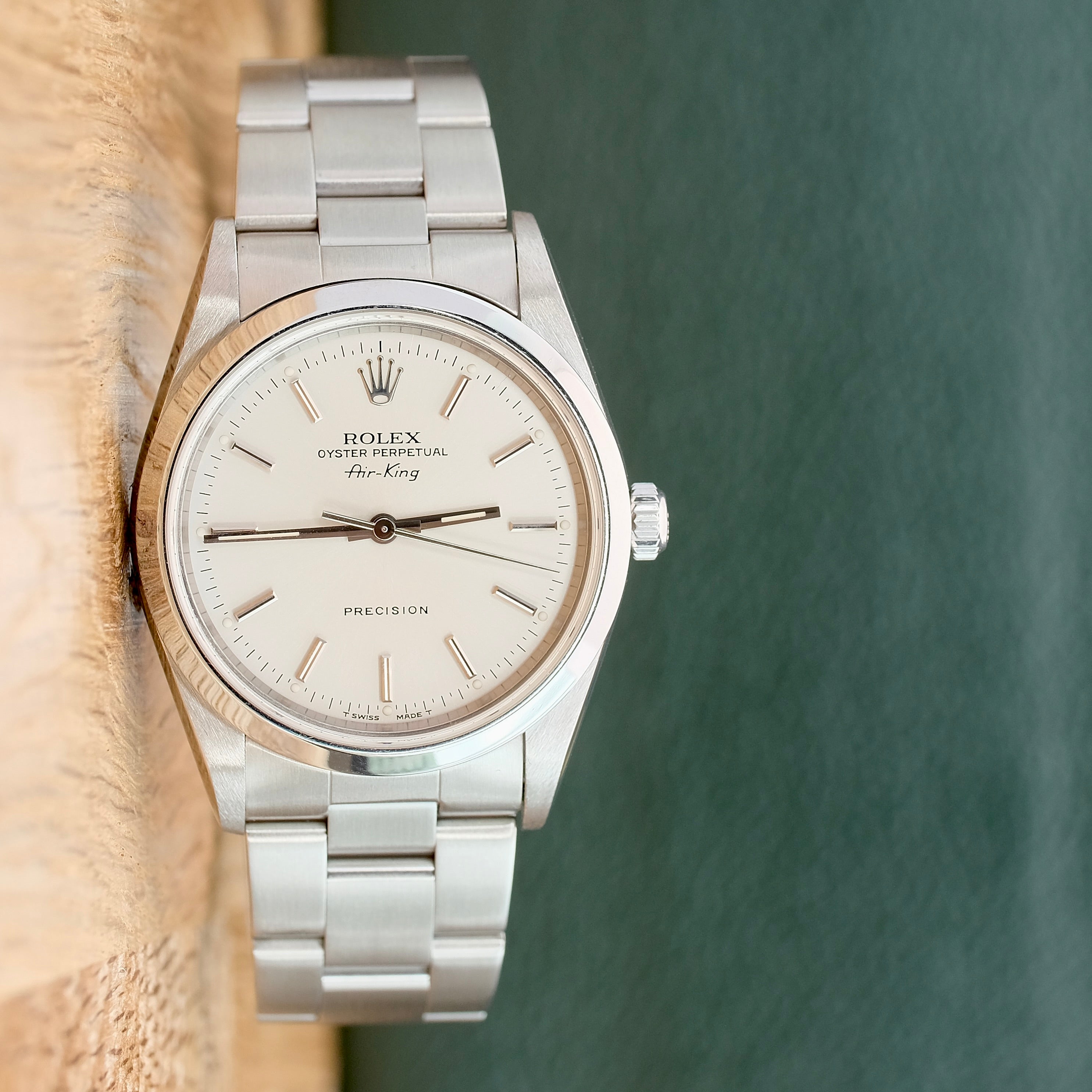 ROLEX AIR-KING WHITE INDEX ROMAN OYSTER BAND 14000 - Luxuriant Concierge