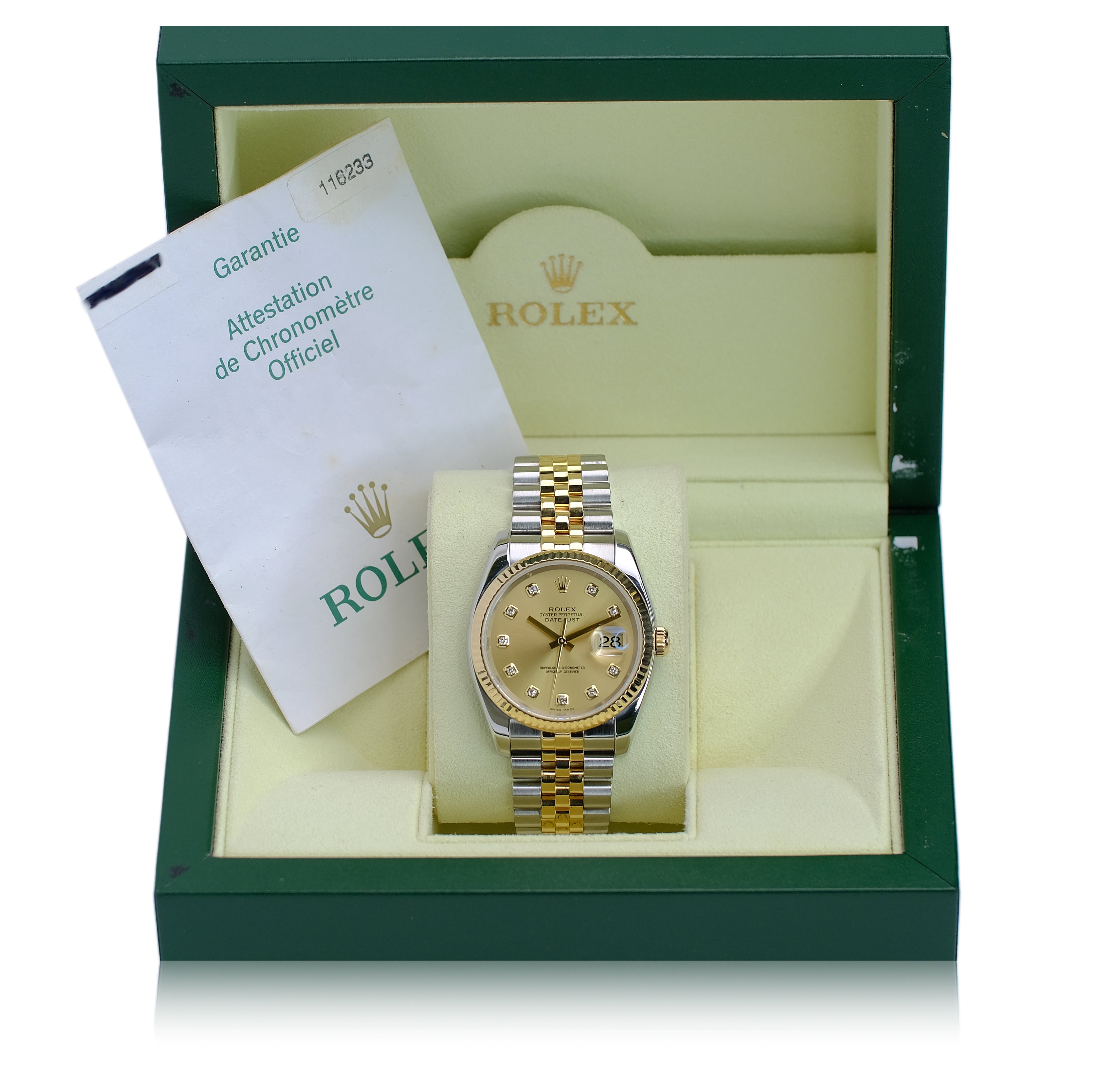 Rolex Datejust Champagne Dial 18K Gold & Steel Jubilee 116233 Box&Paper - Luxuriant Concierge