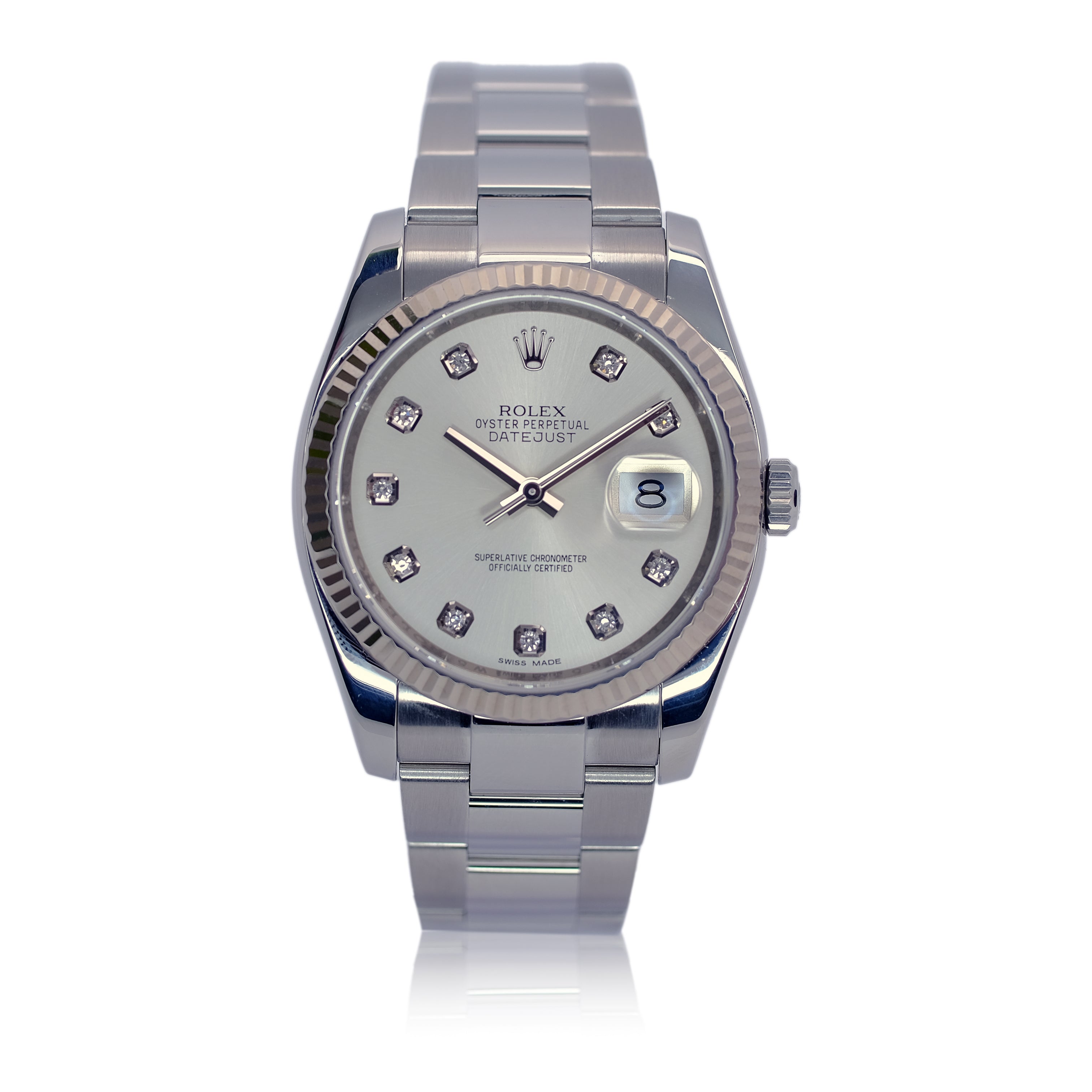 Rolex Datejust Silver Diamond Dial Steel Oyster Watch 116234 - Luxuriant Concierge