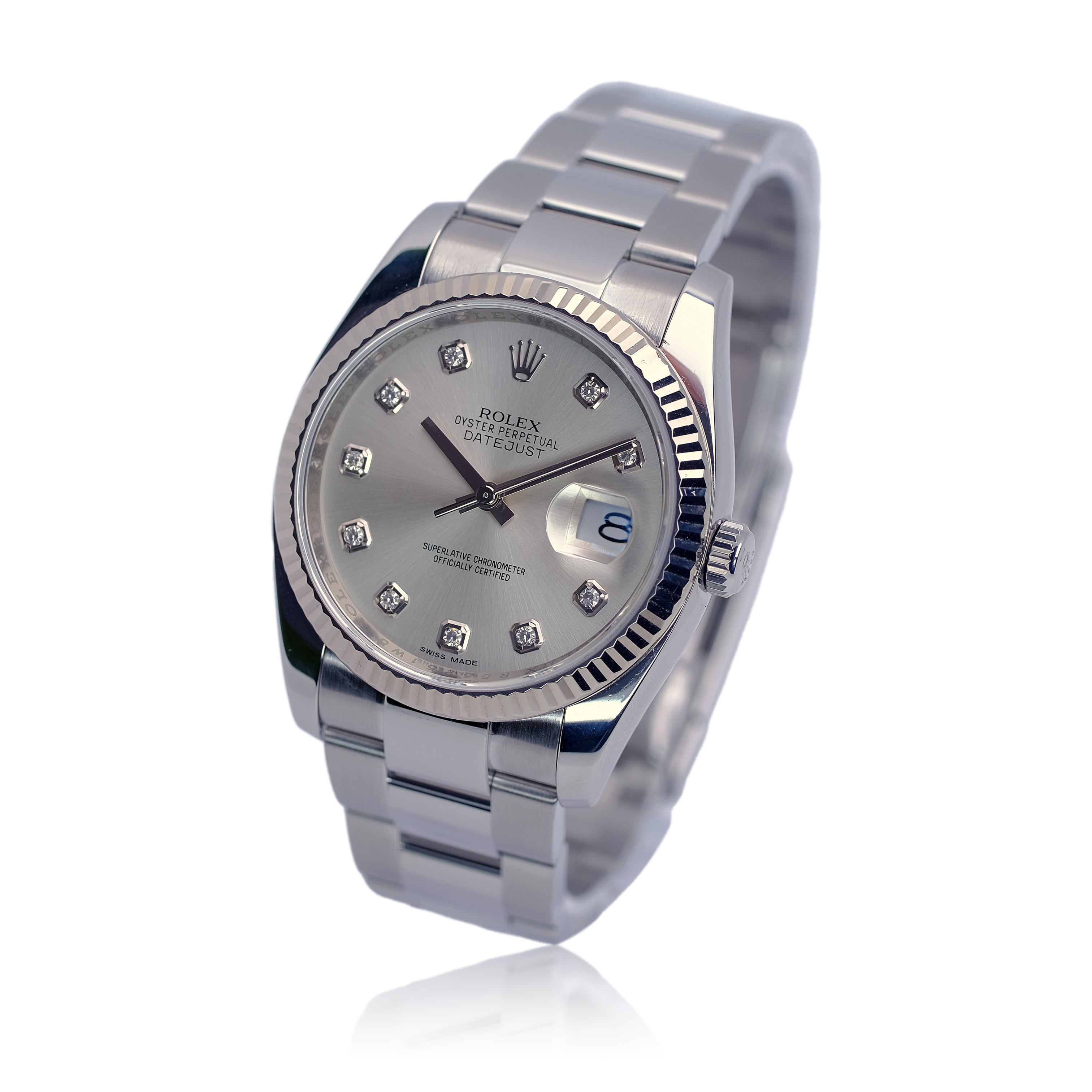 Rolex Datejust Silver Diamond Dial Steel Oyster Watch 116234 - Luxuriant Concierge