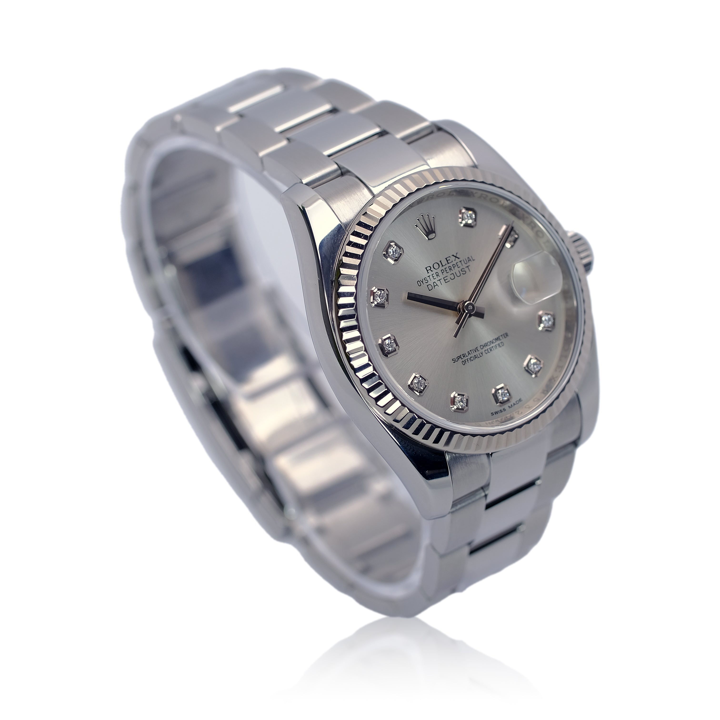 Rolex Datejust Silver Diamond Dial Steel Oyster Watch 116234 - Luxuriant Concierge