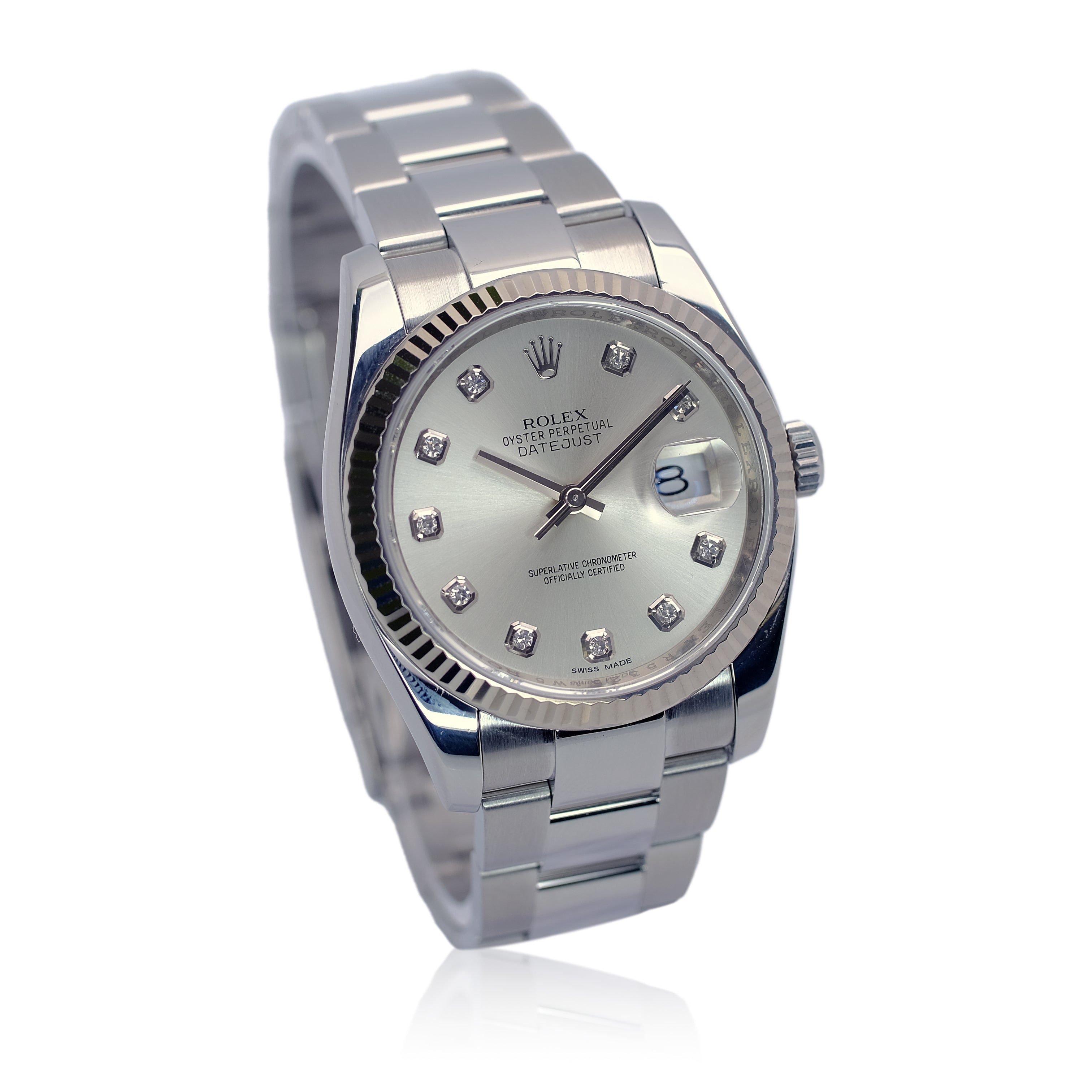 Rolex Datejust Silver Diamond Dial Steel Oyster Watch 116234 - Luxuriant Concierge