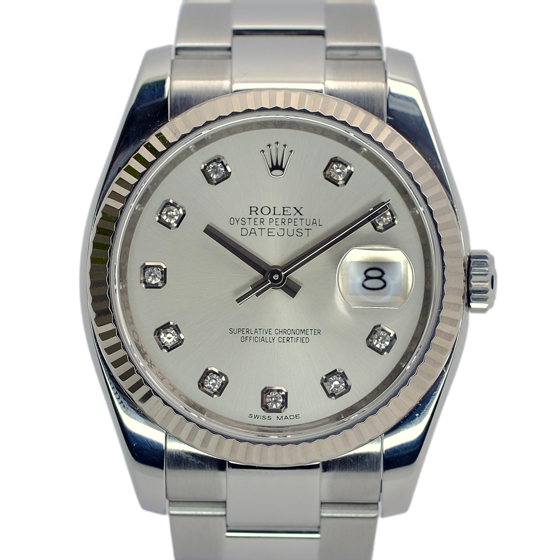 Rolex Datejust Silver Diamond Dial Steel Oyster Watch 116234 - Luxuriant Concierge