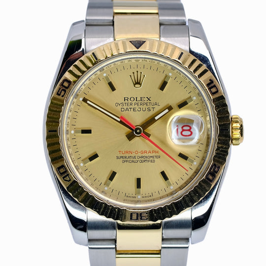 Rolex Datejust Champagne Index Dial 18K Gold & Steel Oyster YR-2005 116263 - Luxuriant Concierge