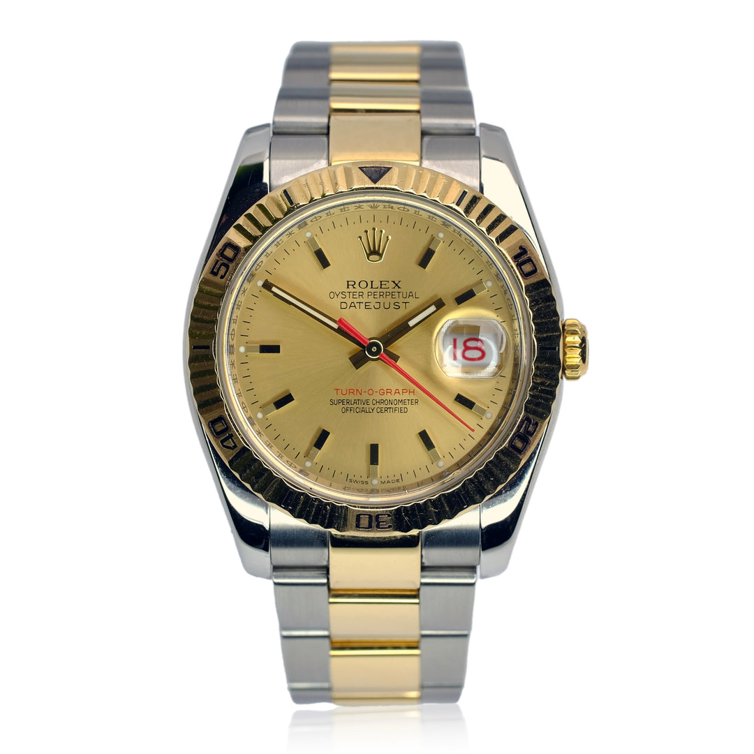 Rolex Datejust Champagne Index Dial 18K Gold & Steel Oyster YR-2005 116263 - Luxuriant Concierge