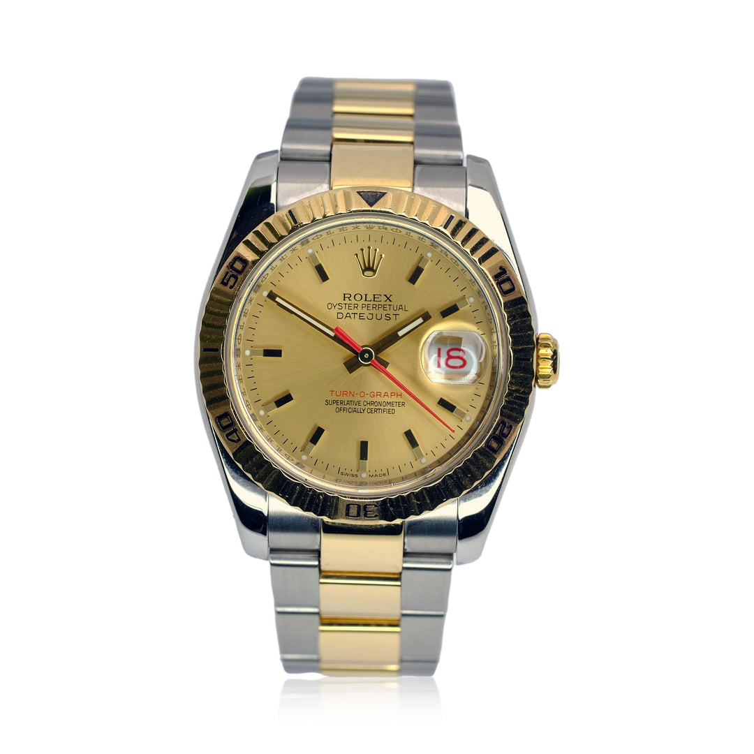 Rolex Datejust Champagne Index Dial 18K Gold & Steel Oyster YR-2005 116263 - Luxuriant Concierge