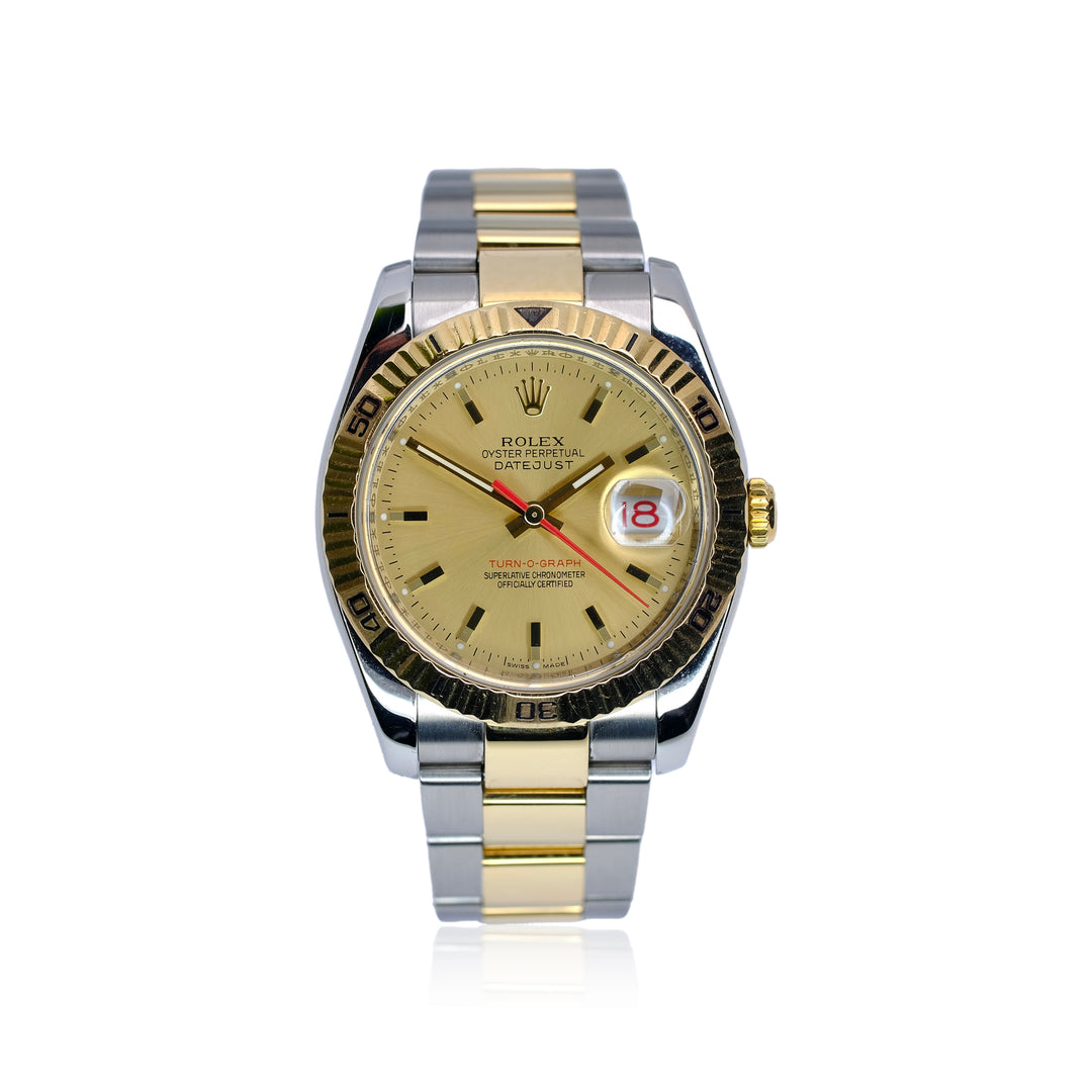 Rolex Datejust Champagne Index Dial 18K Gold & Steel Oyster YR-2005 116263 - Luxuriant Concierge