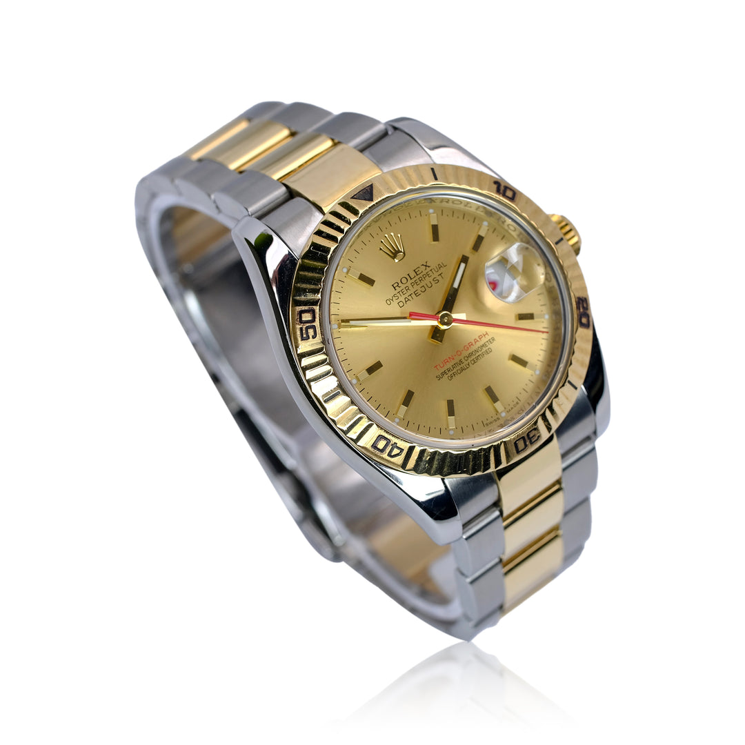 Rolex Datejust Champagne Index Dial 18K Gold & Steel Oyster YR-2005 116263 - Luxuriant Concierge