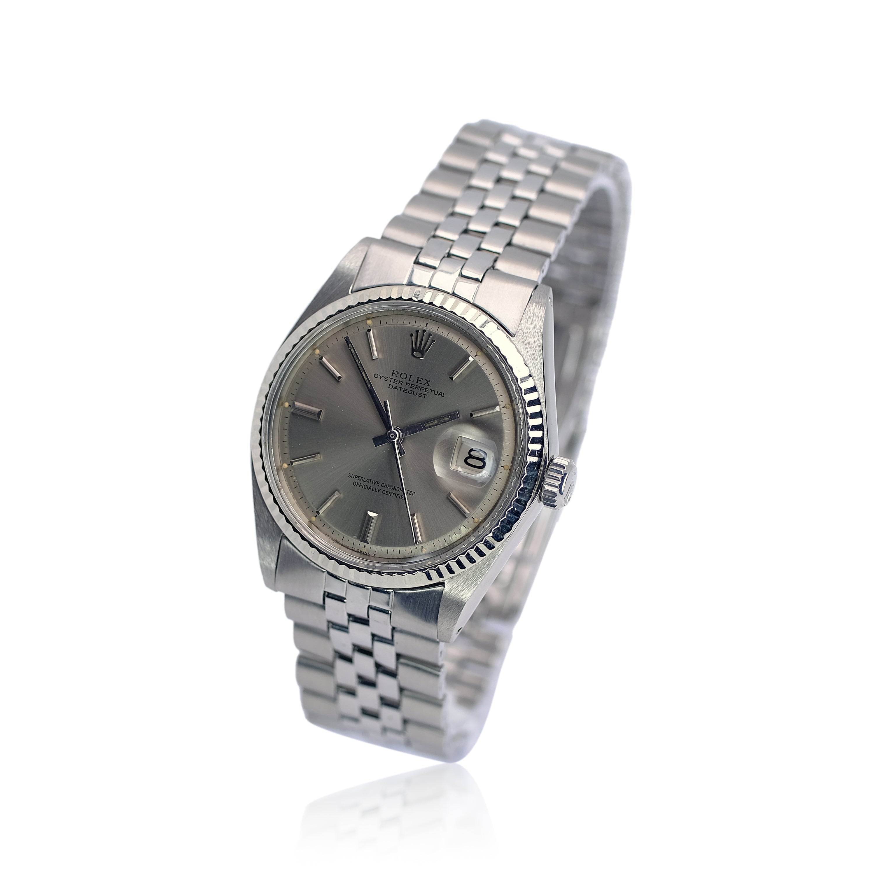 Rolex Datejust Grey Index Dial Steel Jubilee Watch 1601 - Luxuriant Concierge