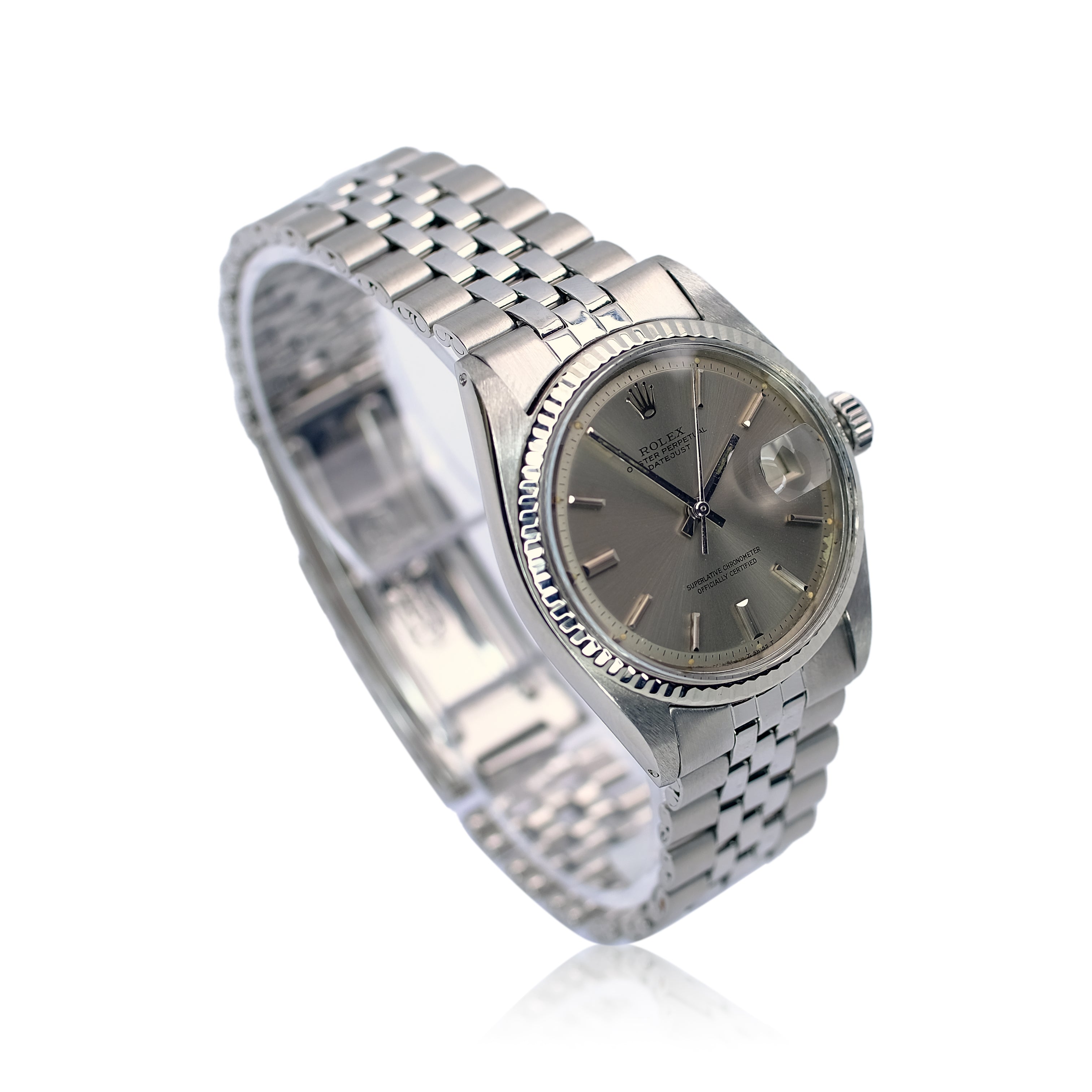 Rolex Datejust Grey Index Dial Steel Jubilee Watch 1601 - Luxuriant Concierge