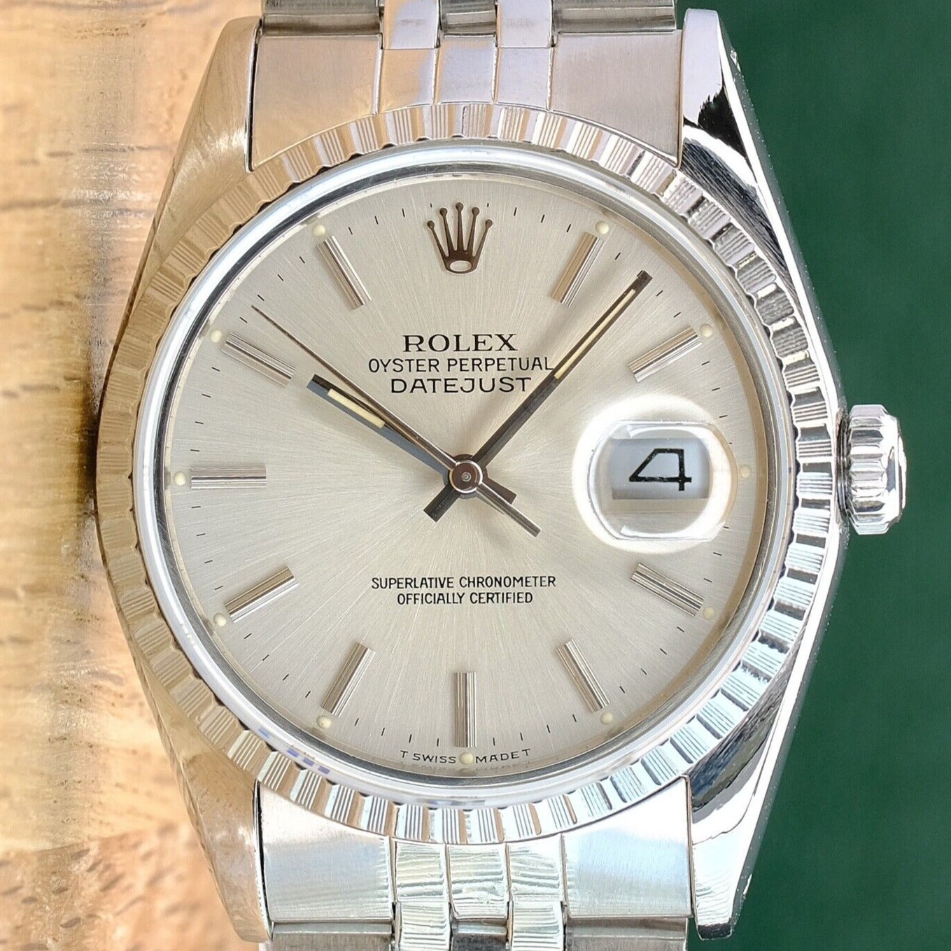 ROLEX DATEJUST SILVER INDEX DIAL STEEL JUBILEE WATCH 16220 - Luxuriant Concierge