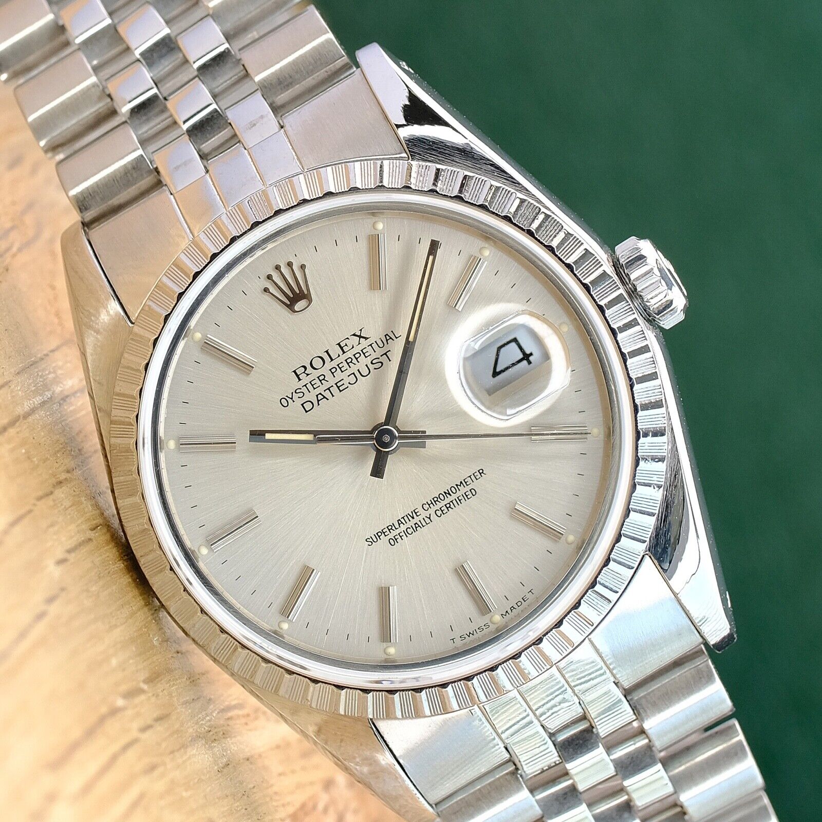 ROLEX DATEJUST SILVER INDEX DIAL STEEL JUBILEE WATCH 16220 - Luxuriant Concierge