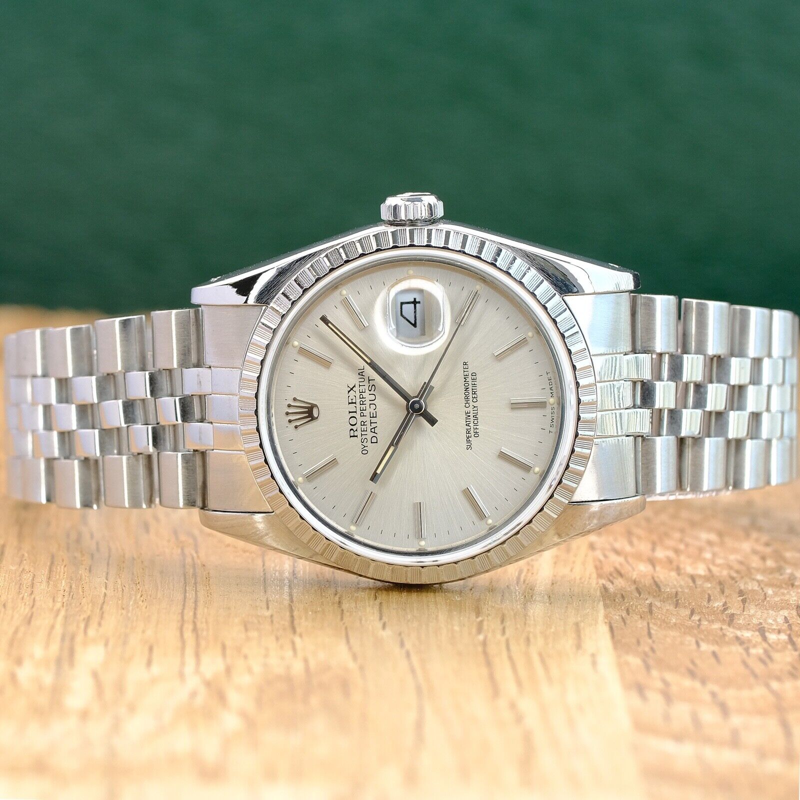 ROLEX DATEJUST SILVER INDEX DIAL STEEL JUBILEE WATCH 16220 - Luxuriant Concierge