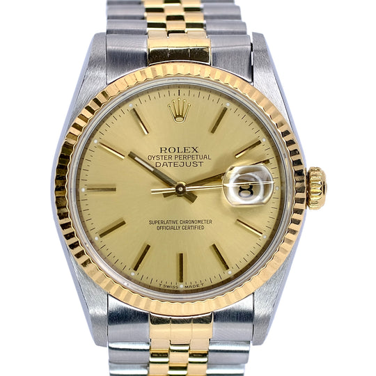 Rolex Datejust Champagne Index Dial 18K Gold & Steel Jubilee YR-1995 16233 - Luxuriant Concierge