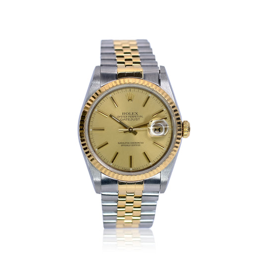 Rolex Datejust Champagne Index Dial 18K Gold & Steel Jubilee YR-1995 16233 - Luxuriant Concierge