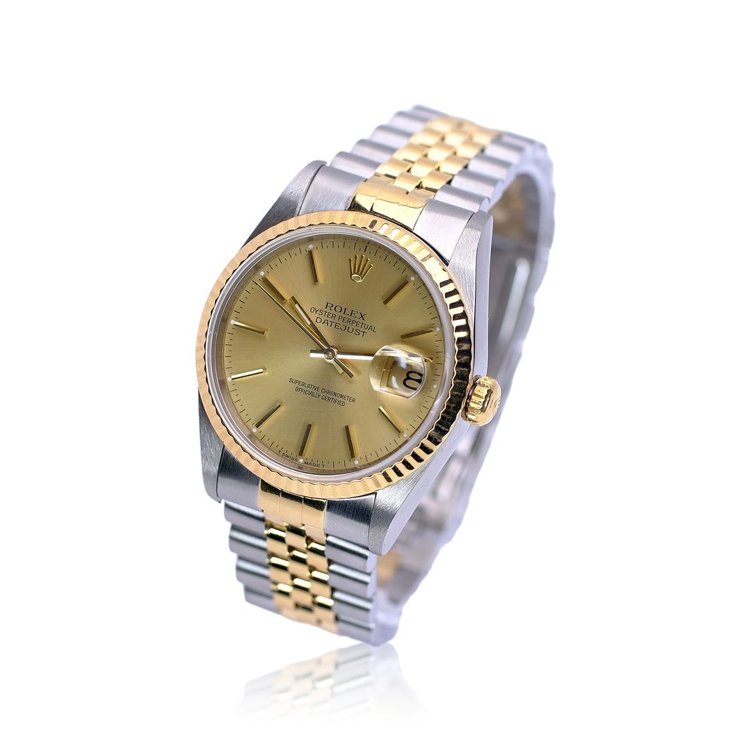 Rolex Datejust Champagne Index Dial 18K Gold & Steel Jubilee YR-1995 16233 - Luxuriant Concierge