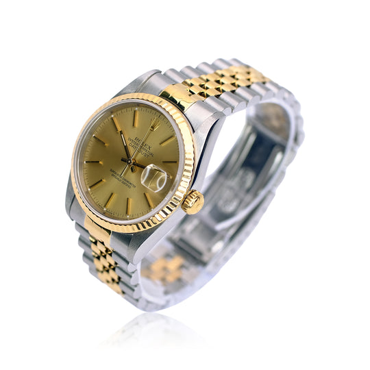 Rolex Datejust Champagne Index Dial 18K Gold & Steel Jubilee YR-1995 16233 - Luxuriant Concierge