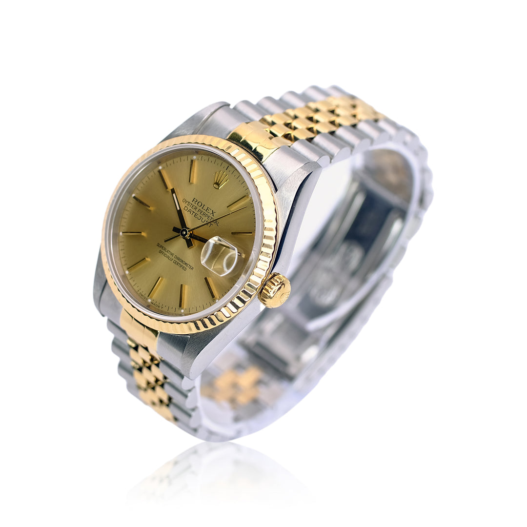 Rolex Datejust Champagne Index Dial 18K Gold & Steel Jubilee YR-1995 16233 - Luxuriant Concierge