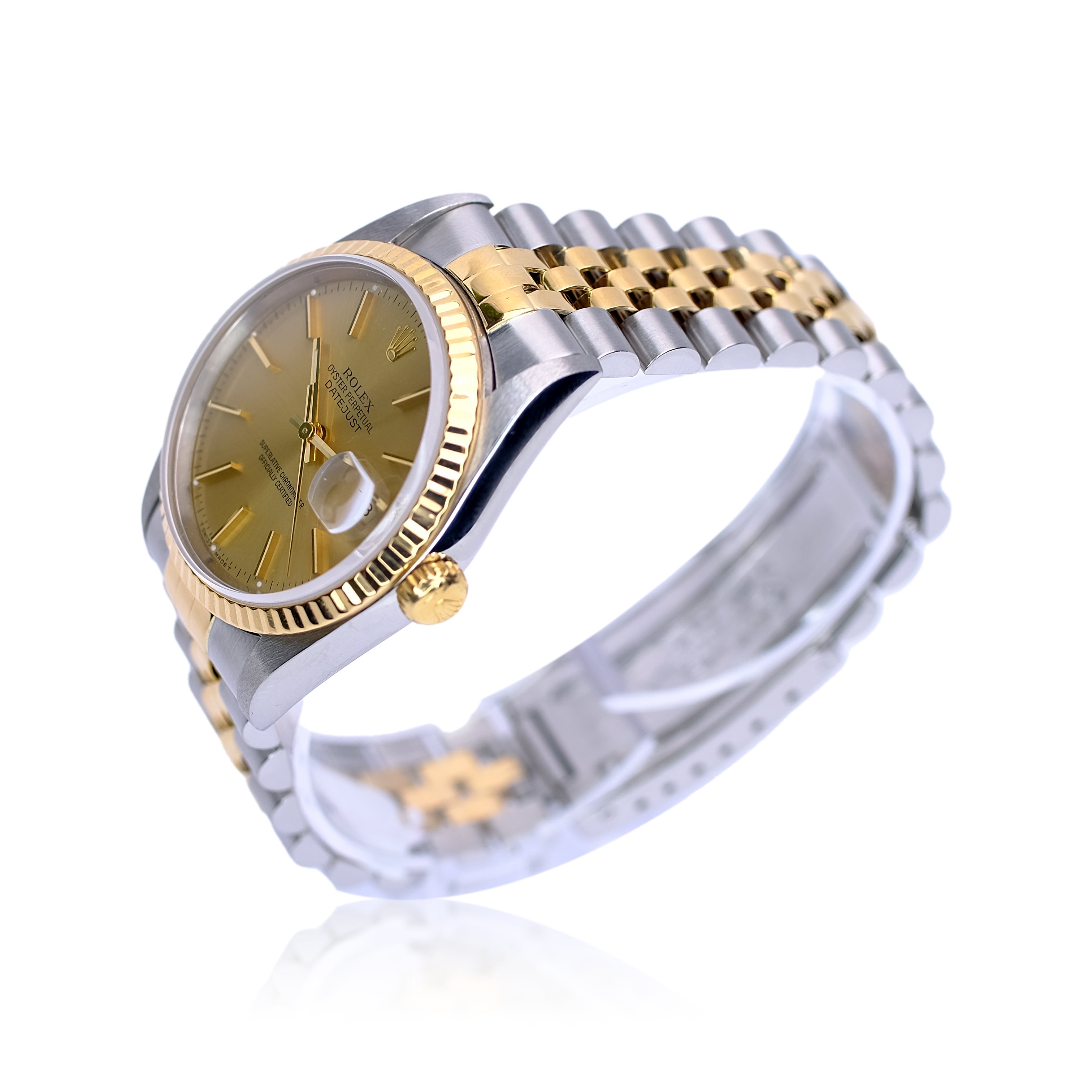 Rolex Datejust Champagne Index Dial 18K Gold & Steel Jubilee YR-1995 16233 - Luxuriant Concierge