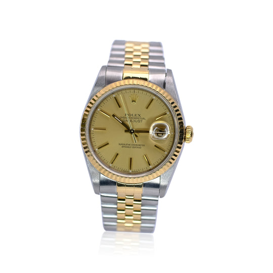 Rolex Datejust Champagne Index Dial 18K Gold & Steel Jubilee YR-1995 16233 - Luxuriant Concierge