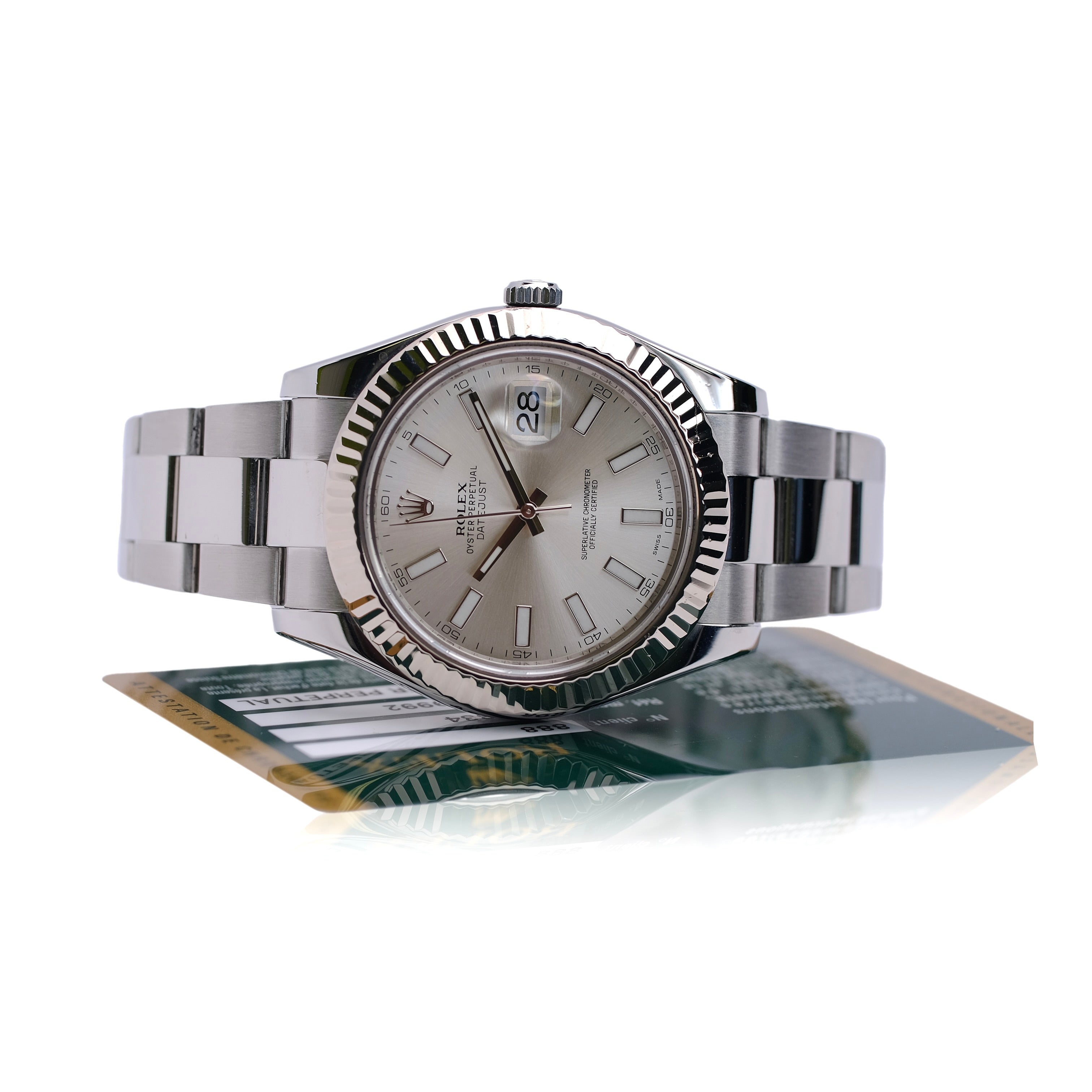 Rolex Datejust II Silver Index Dial Steel Oyster Watch 116334 w/ CERTIFICATE - Luxuriant Concierge