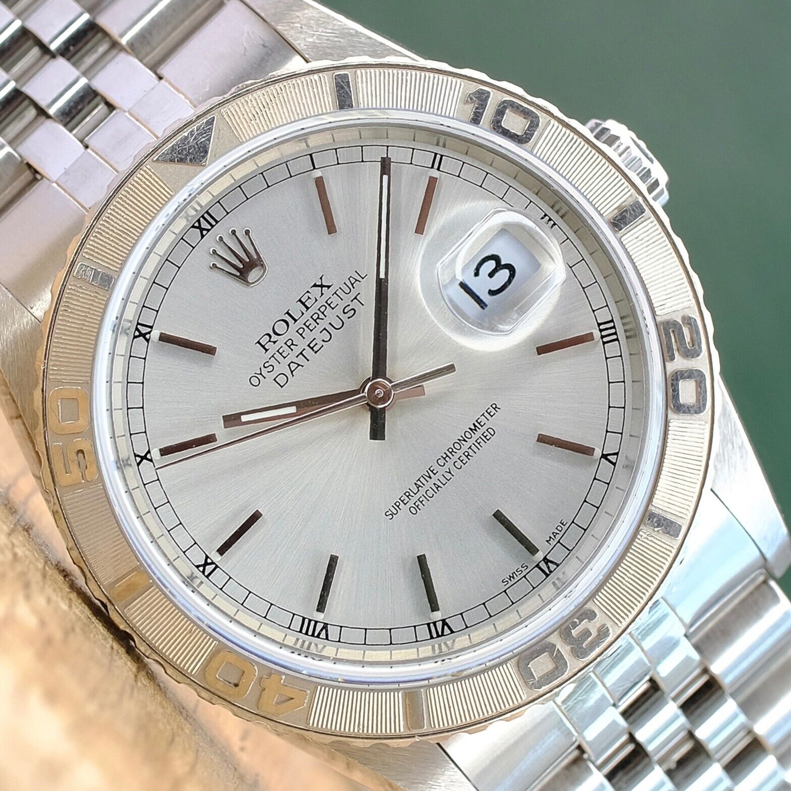 ROLEX DATEJUST SILVER INDEX ROMAN TRACK DIAL STEEL JUBILEE WATCH 16264 - Luxuriant Concierge